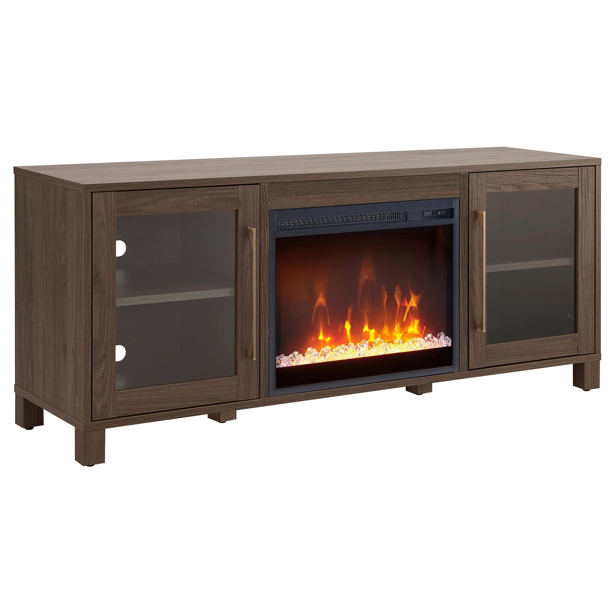 Evelyn&Zoe Quincy Rectangular TV Stand with Crystal Fireplace for TV's up to 65", Alder Brown