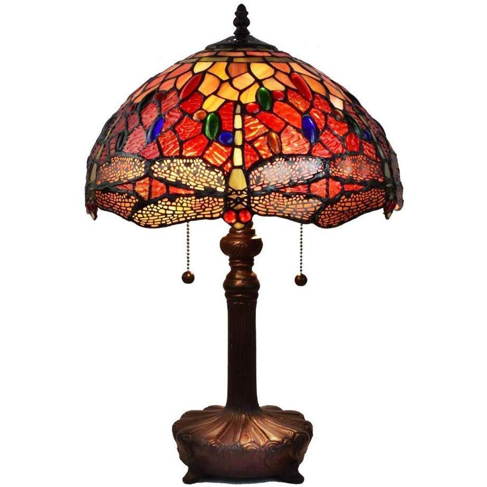 Amora Lighting  Tiffany Style Dragonfly 2 Light Table Lamp