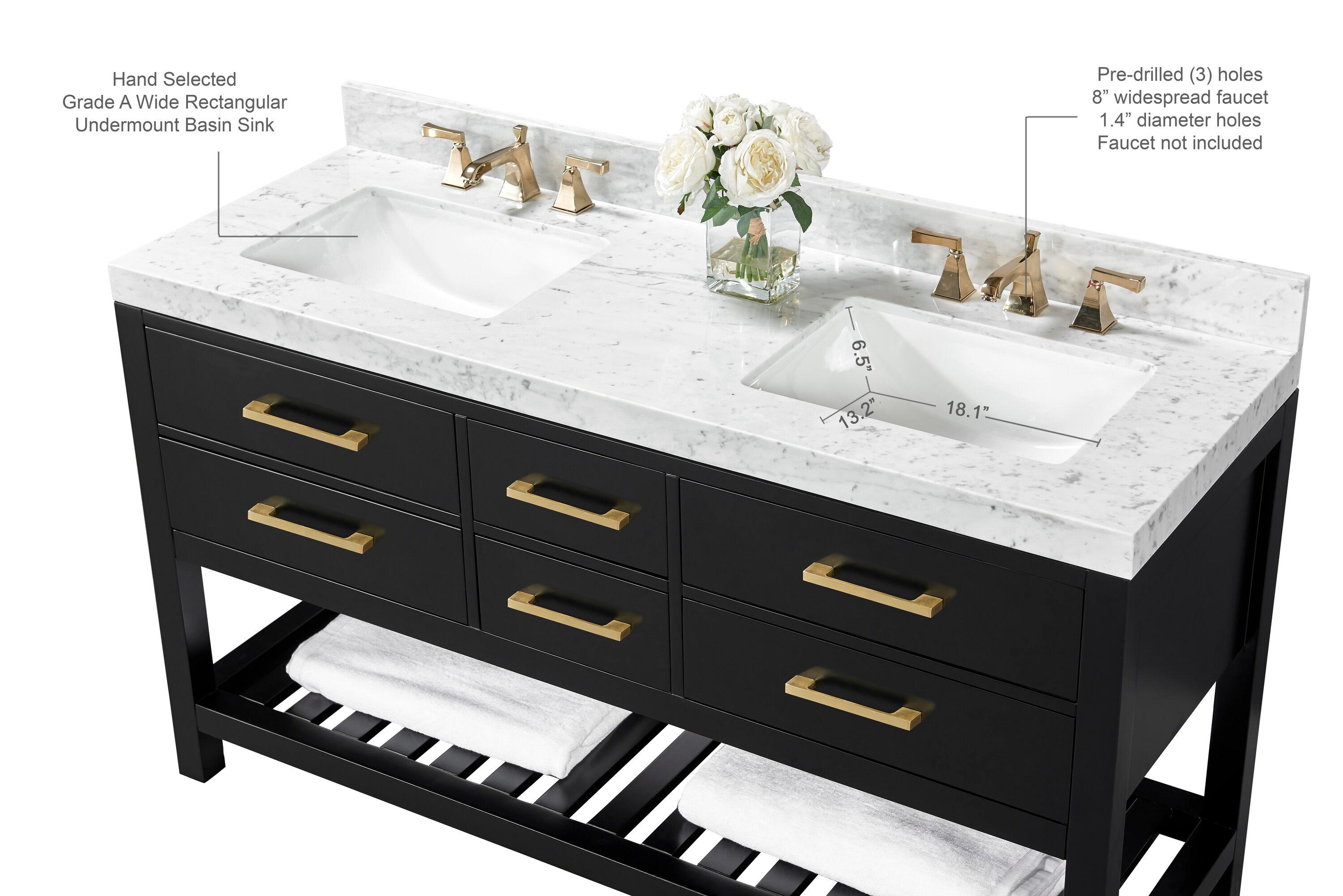 Elizabeth 60'' Black Onyx Double Vanity with Marble Top