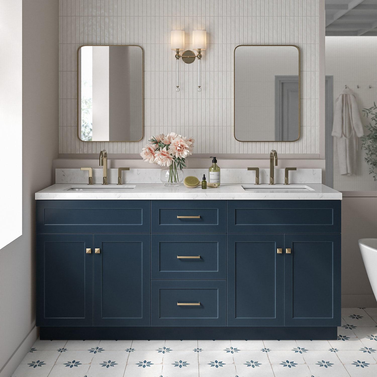 Ariel Hamlet 72 In. Double Sink Base Cabinet In Midnight Blue
