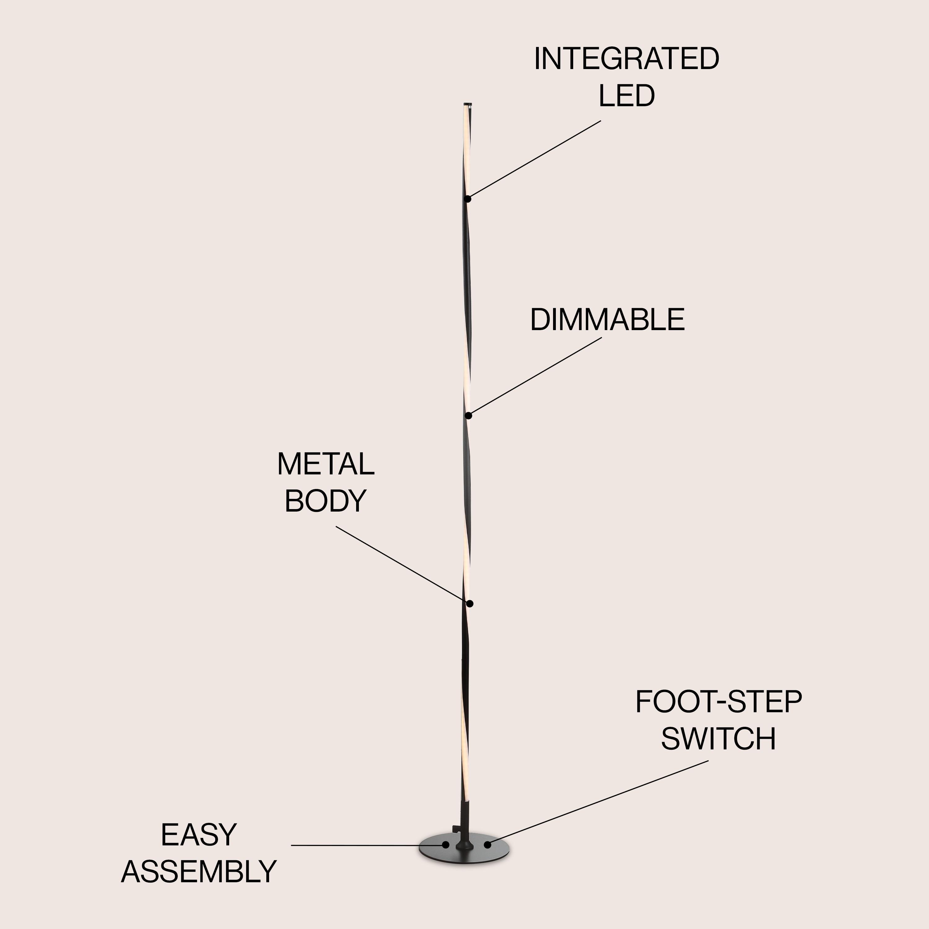 JONATHAN Y JYL7006C Pilar 63.75" LED Integrated Floor Lamp, Modern, Contemporary for living room, dinning room, bedroom, office, Black