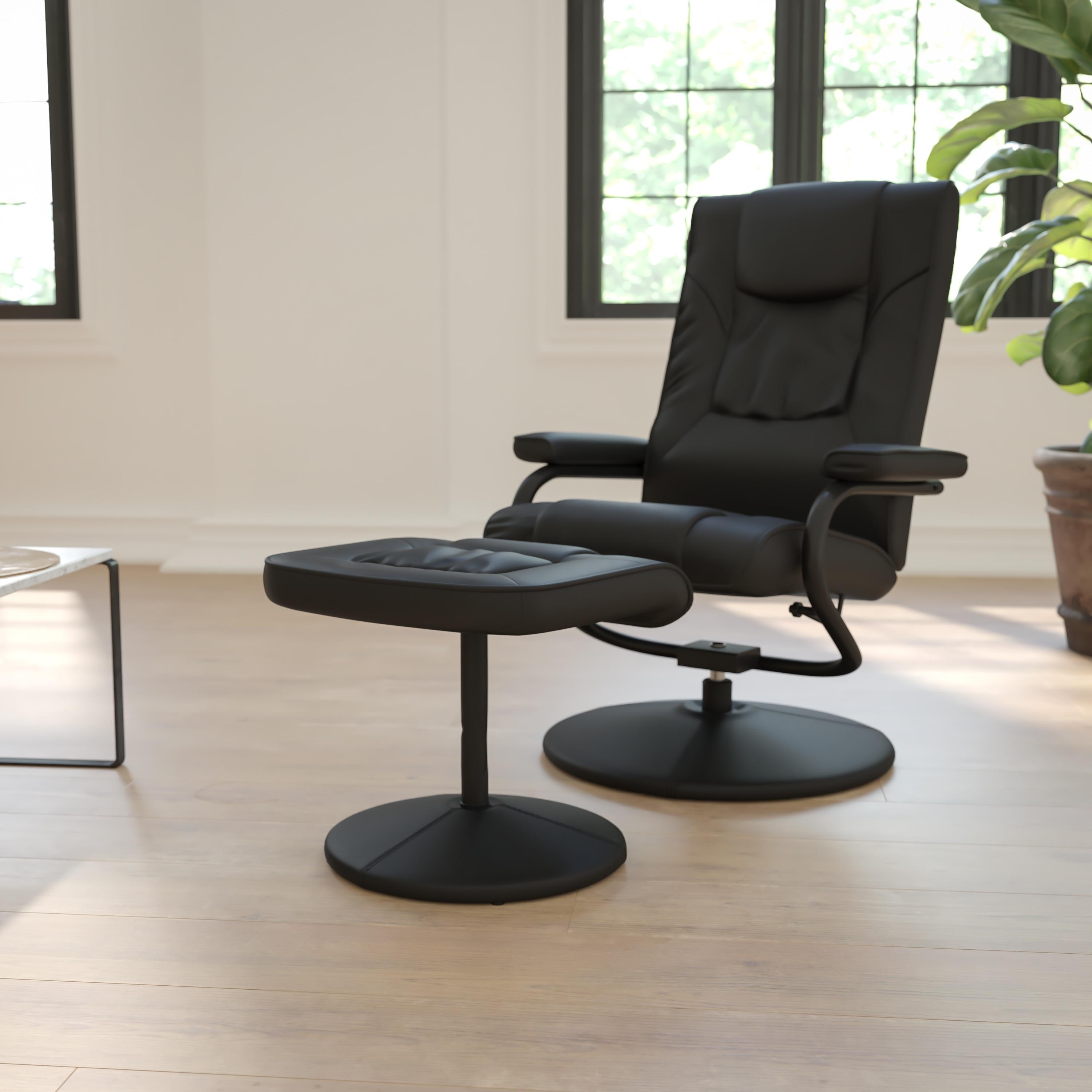 Flash Furniture Rachel Contemporary Multi-Position LeatherSoft Recliner Chair with Ottoman, Black