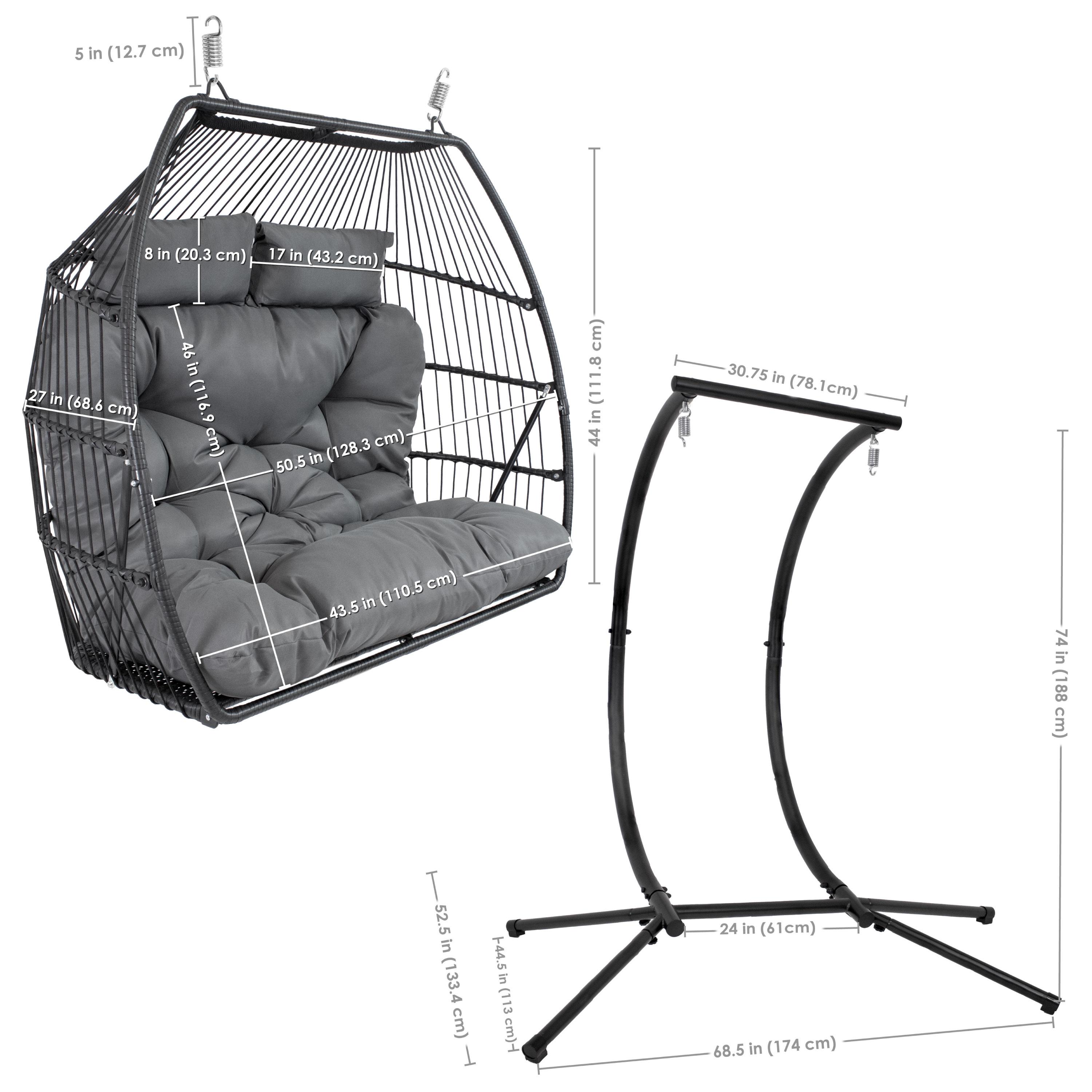 Sunnydaze Outdoor Andrei Double Egg Chair with Steel Stand and Polyester Cushion - Dark Gray - 74"