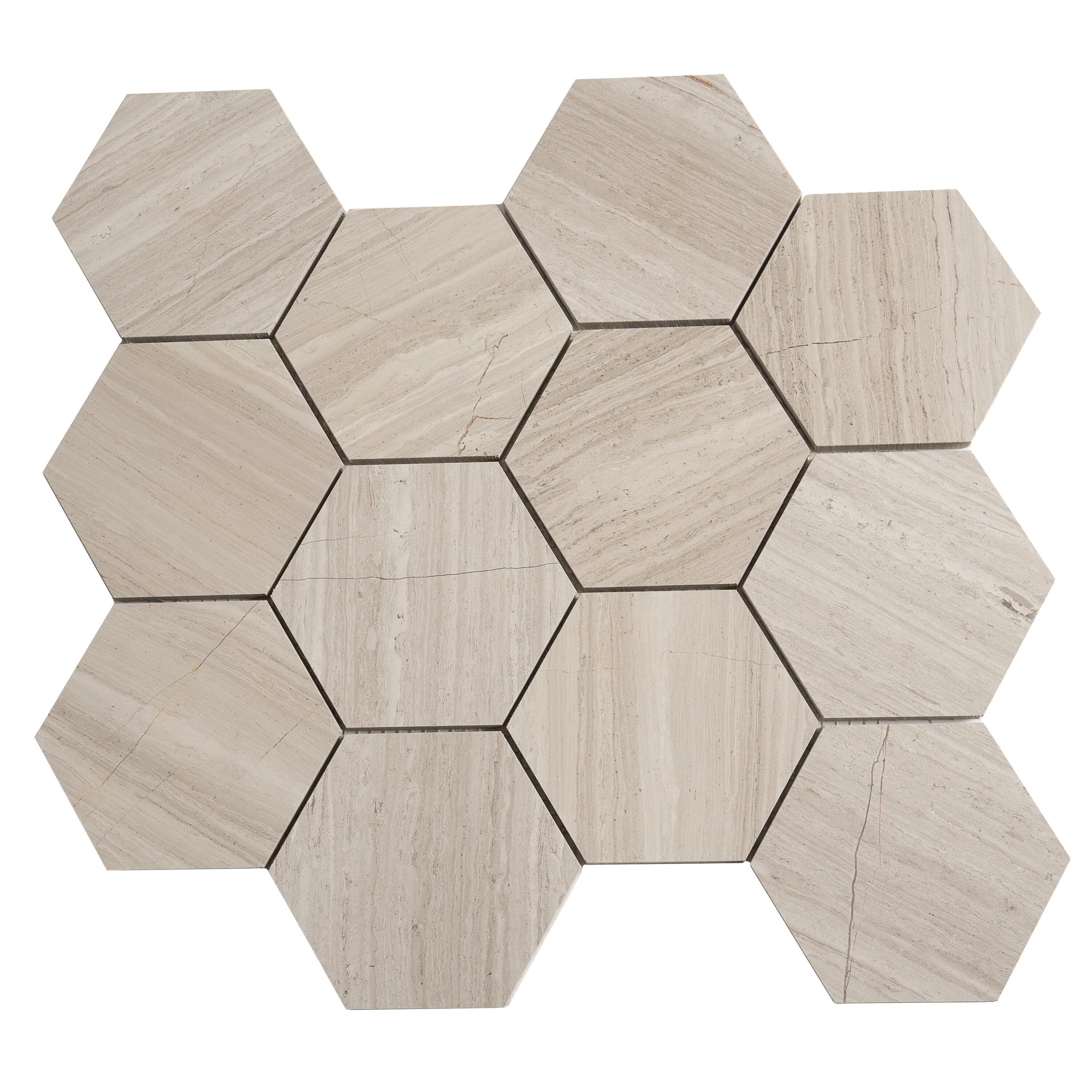 Beige and Gray Polished Marble Hexagon Mosaic Tile