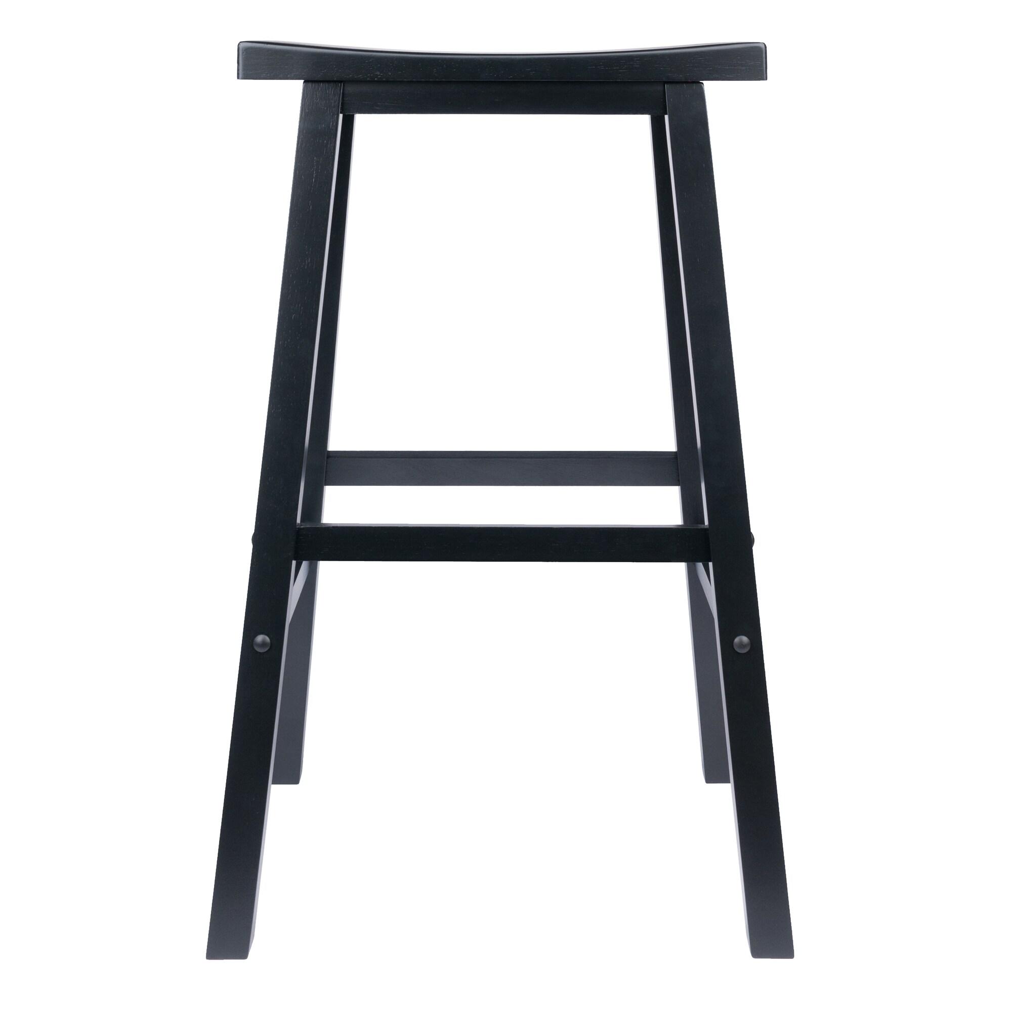 29" Satori Saddle Seat Barstool Black - Winsome: Solid Wood, High-Top Counter, Backless Design