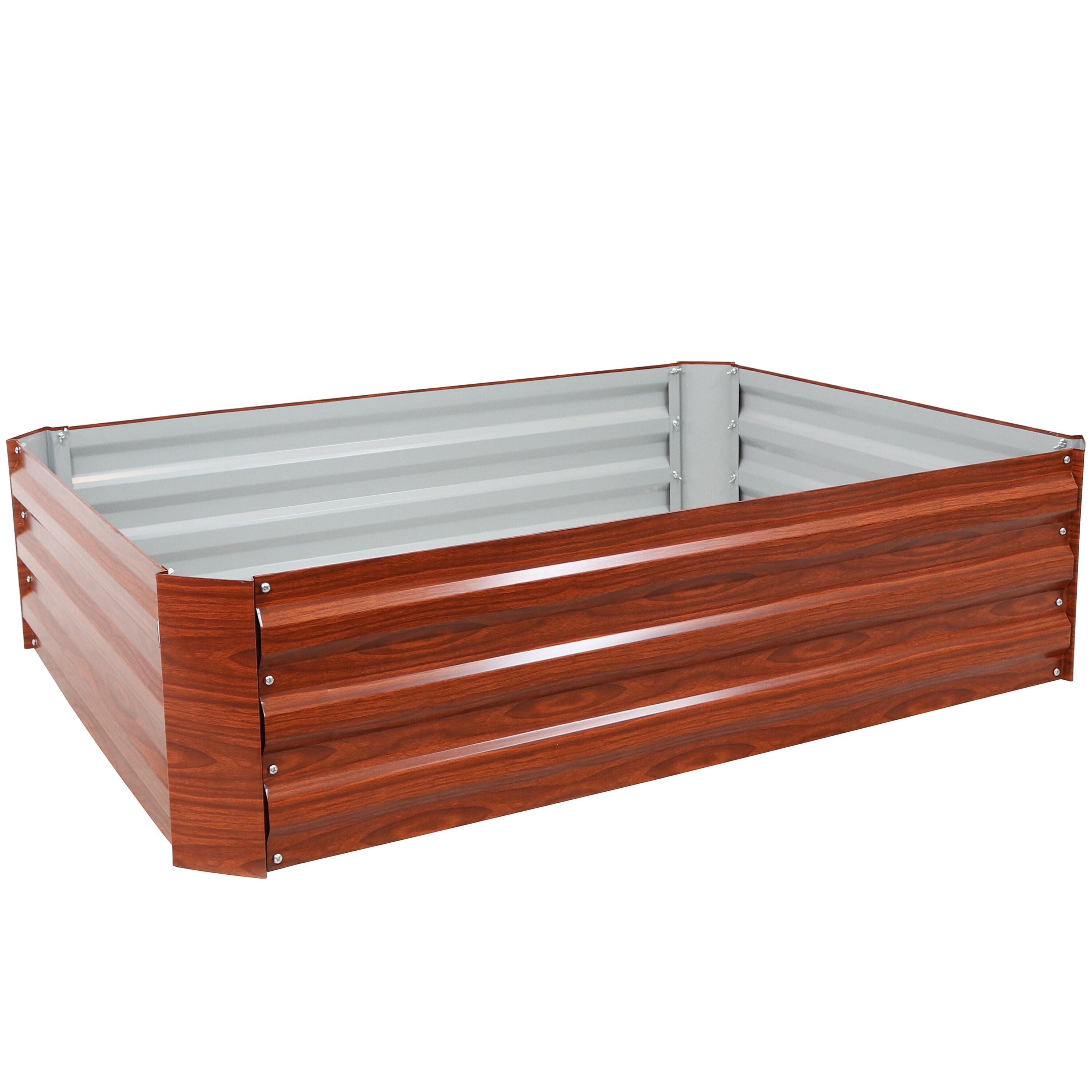 Sunnydaze Raised Hot Dip Galvanized Steel Garden Bed for Plants, Vegetables, and Flowers - 47" L x 11.75" H - Woodgrain