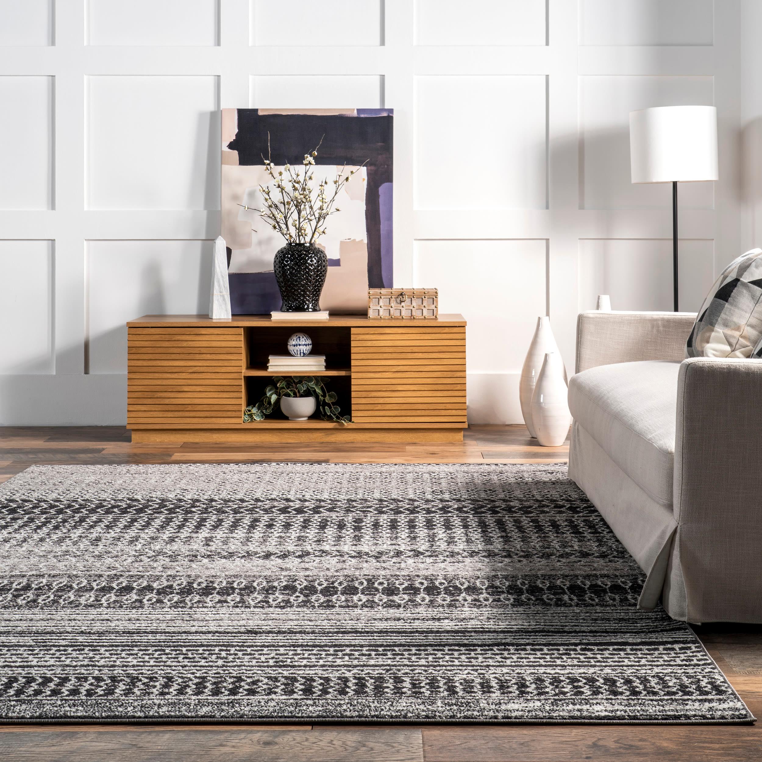 Nuloom Nova Striped 2x14 Runner Indoor Area Rug for Living Room Bedroom Dining Room Entryway Hallway Kitchen, Dark Grey/Ivory