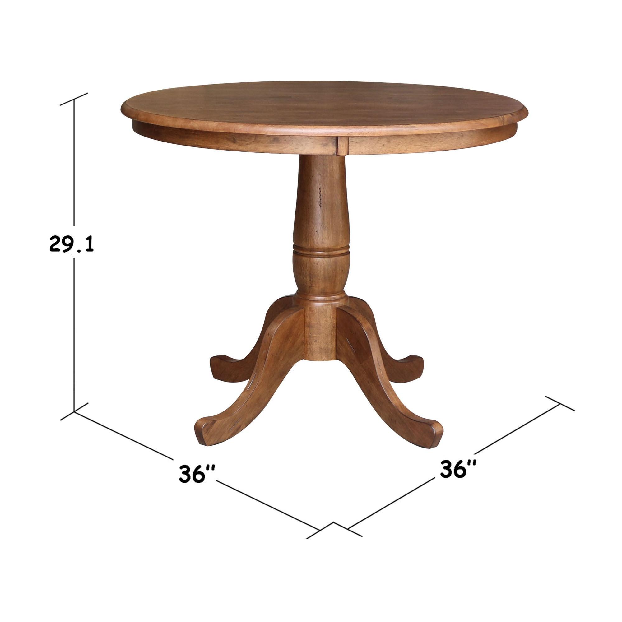 International Concepts 29.1" Dining Tables Round Top Carson Pedestal Distressed Oak: Hardwood, Seats 4, Non-Extension