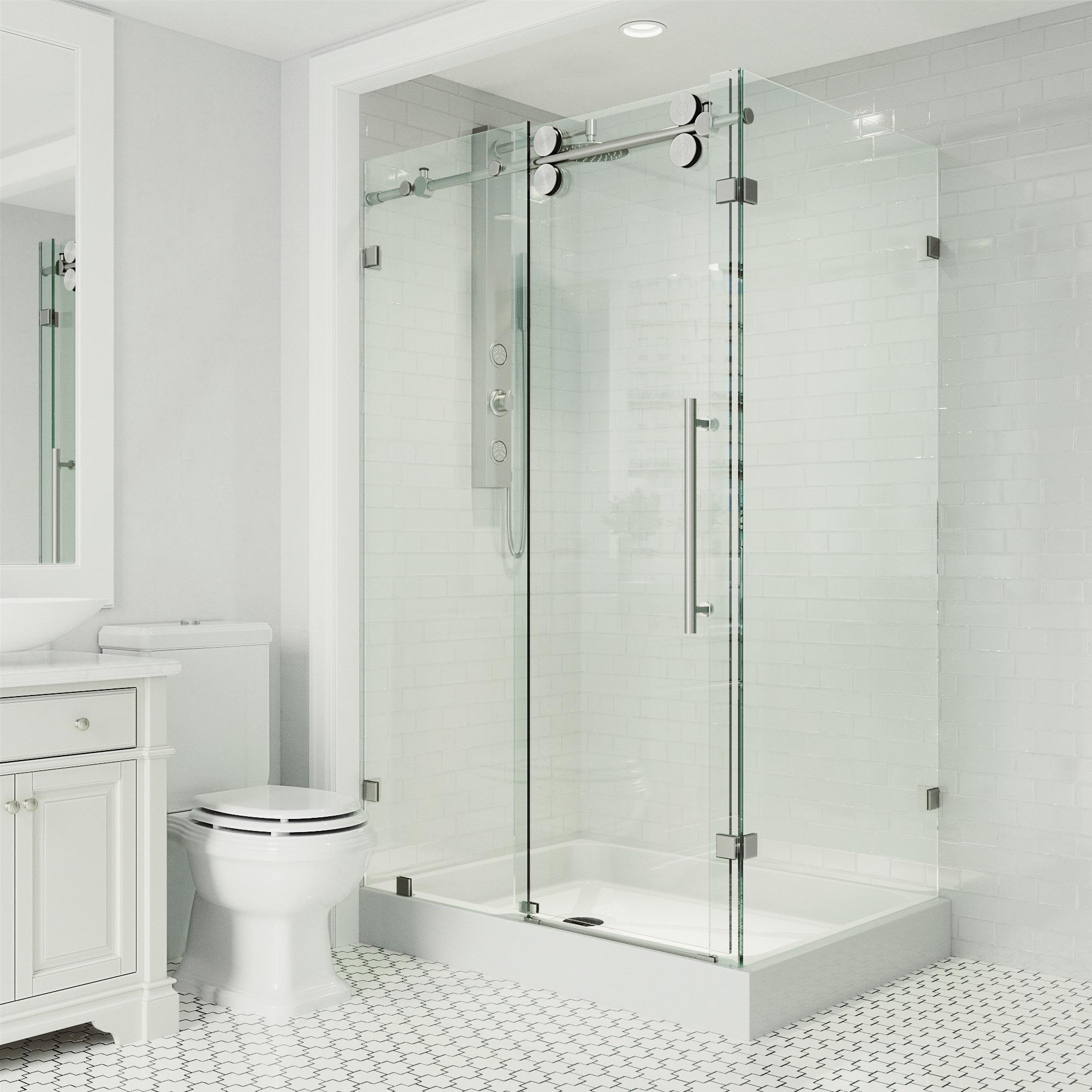 VIGO Winslow 48" W x 36" D x 80" H Sliding Frameless Shower Enclosure with 3/8  Clear Glass&Base VG6051STCL48WL