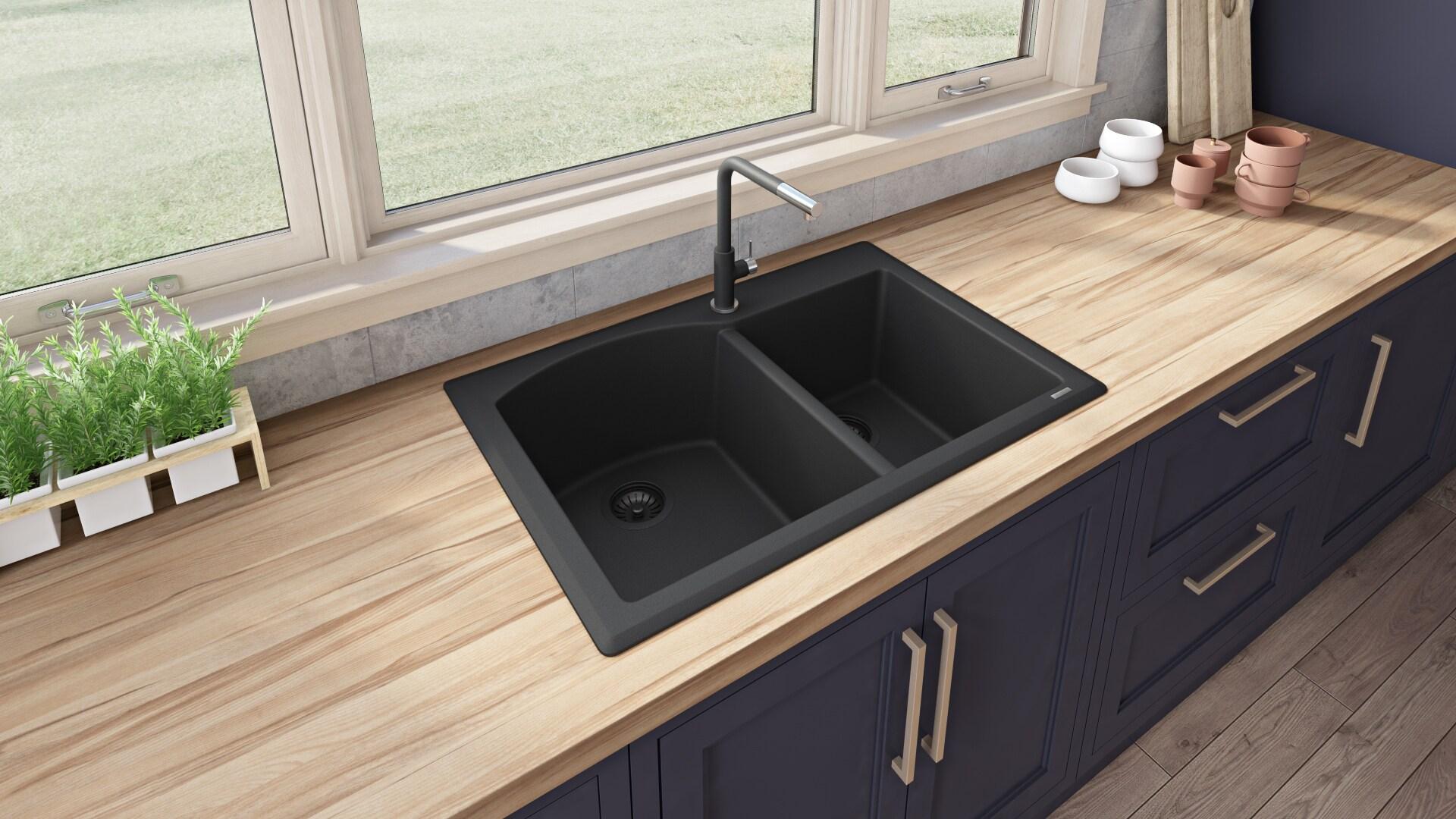 Ruvati 33 x 22 inch epiGranite Dual-Mount Granite Composite Double Bowl Kitchen Sink