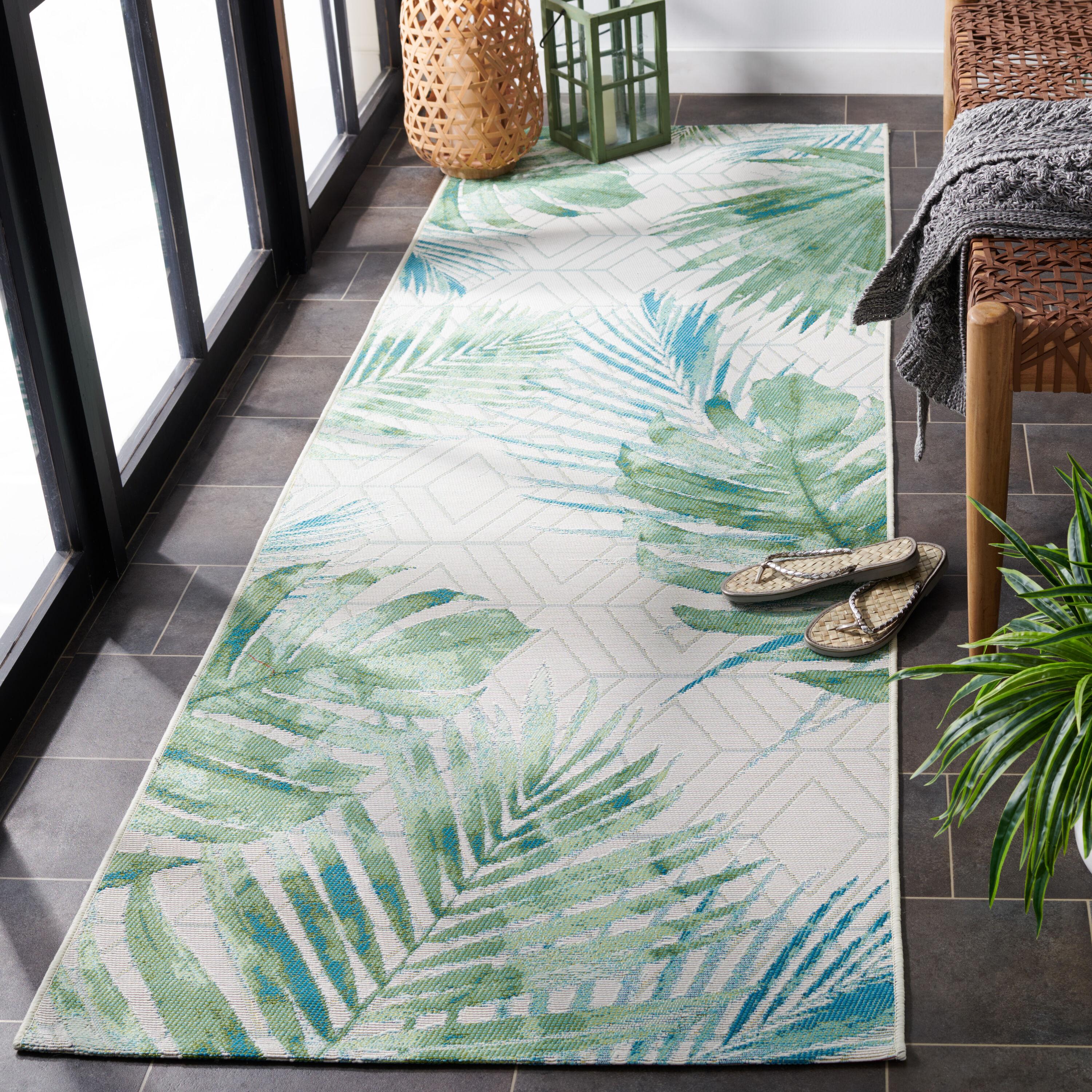 Barbados BAR590 Power Loomed Indoor and Outdoor Runner Rug - Green/Teal - 2'8"x8' - Safavieh.
