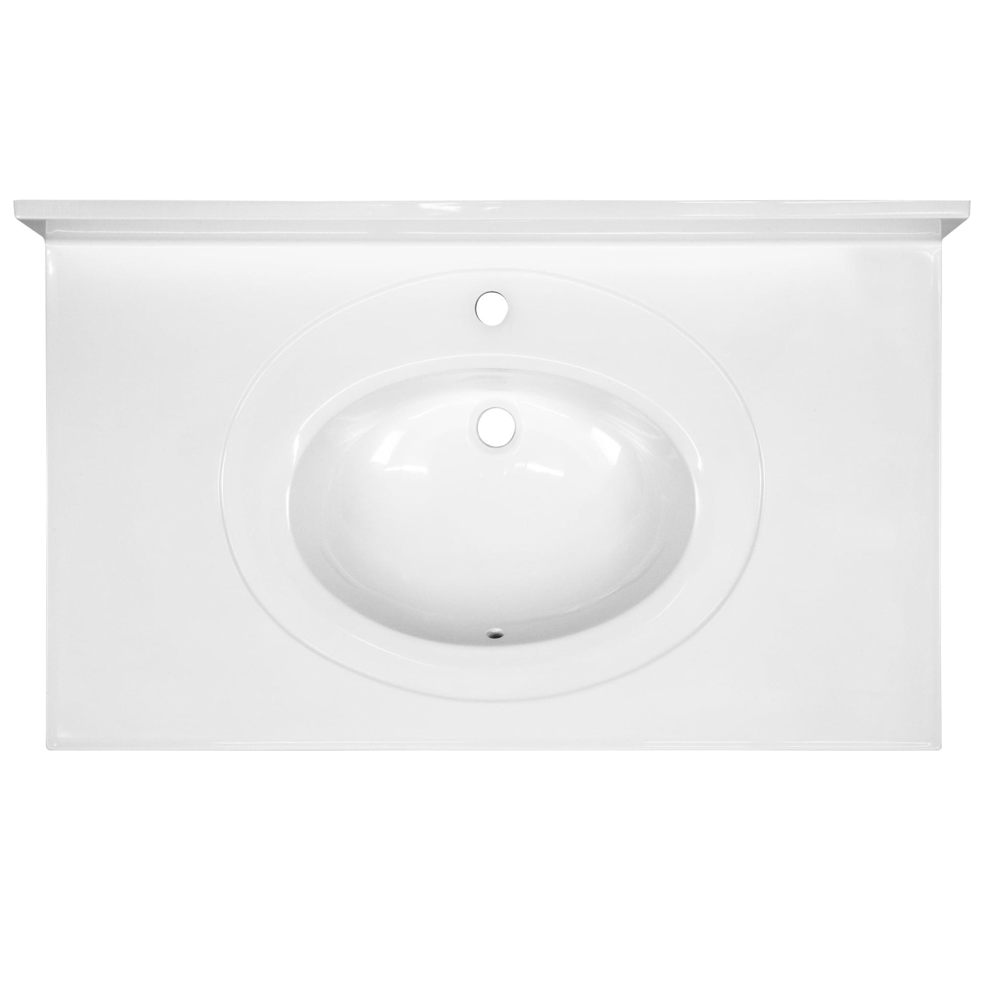 Cultured Marble Vanity Top – 37-Inch Single Bowl Sink Single Hole Mount with Integrated Backsplash – Reinforced Packaging – Solid White, Design House, 554618