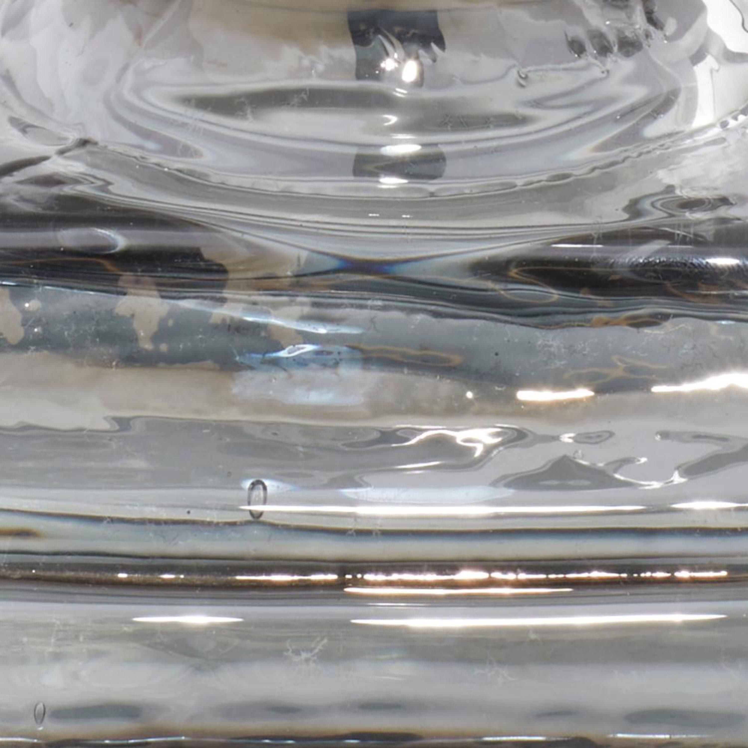 DecMode 2 Candle Silver Glass Handmade Turned Style Pillar Candle Holder, Set of 2