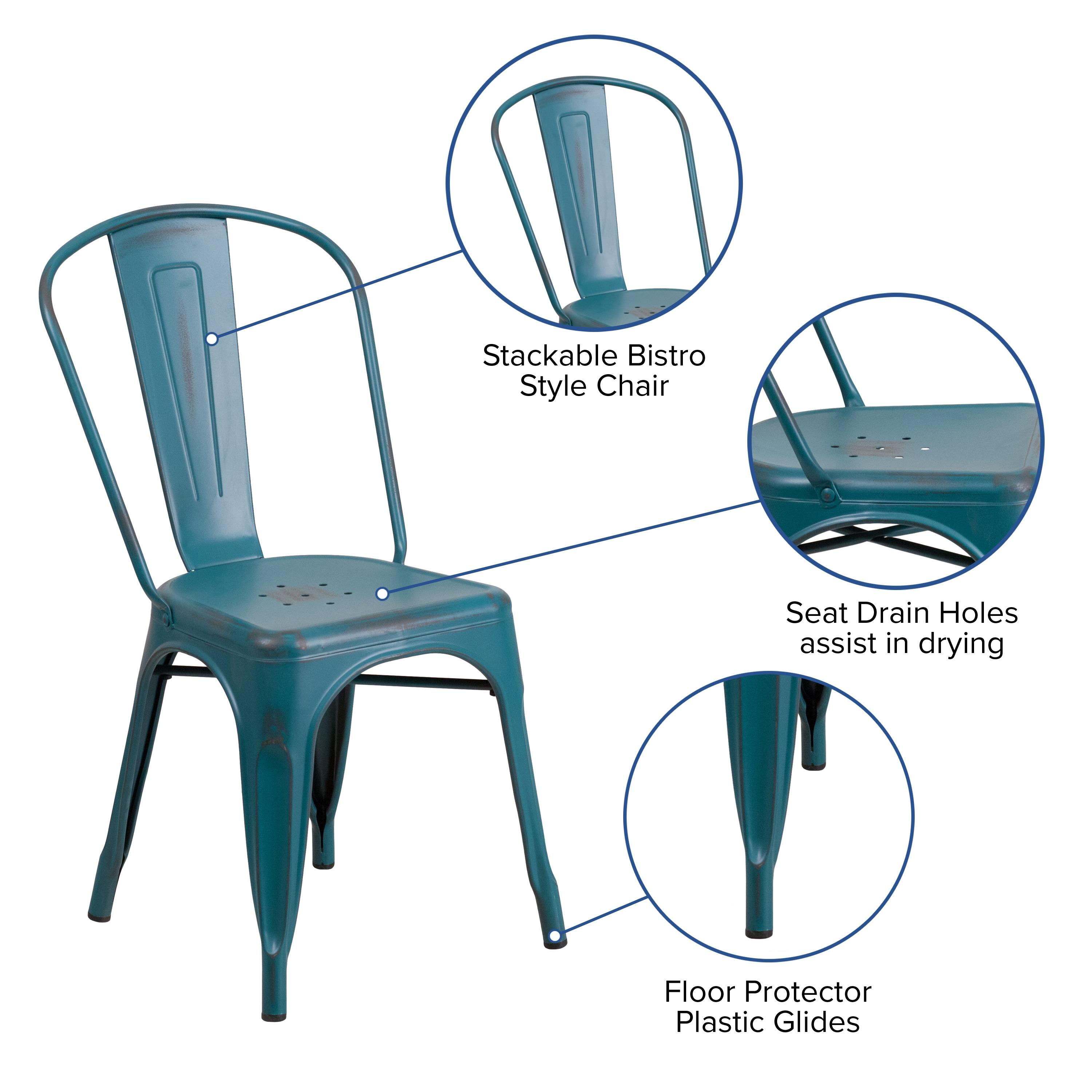 Flash Furniture Commercial Grade Distressed Kelly Blue-Teal Metal Indoor-Outdoor Stackable Chair