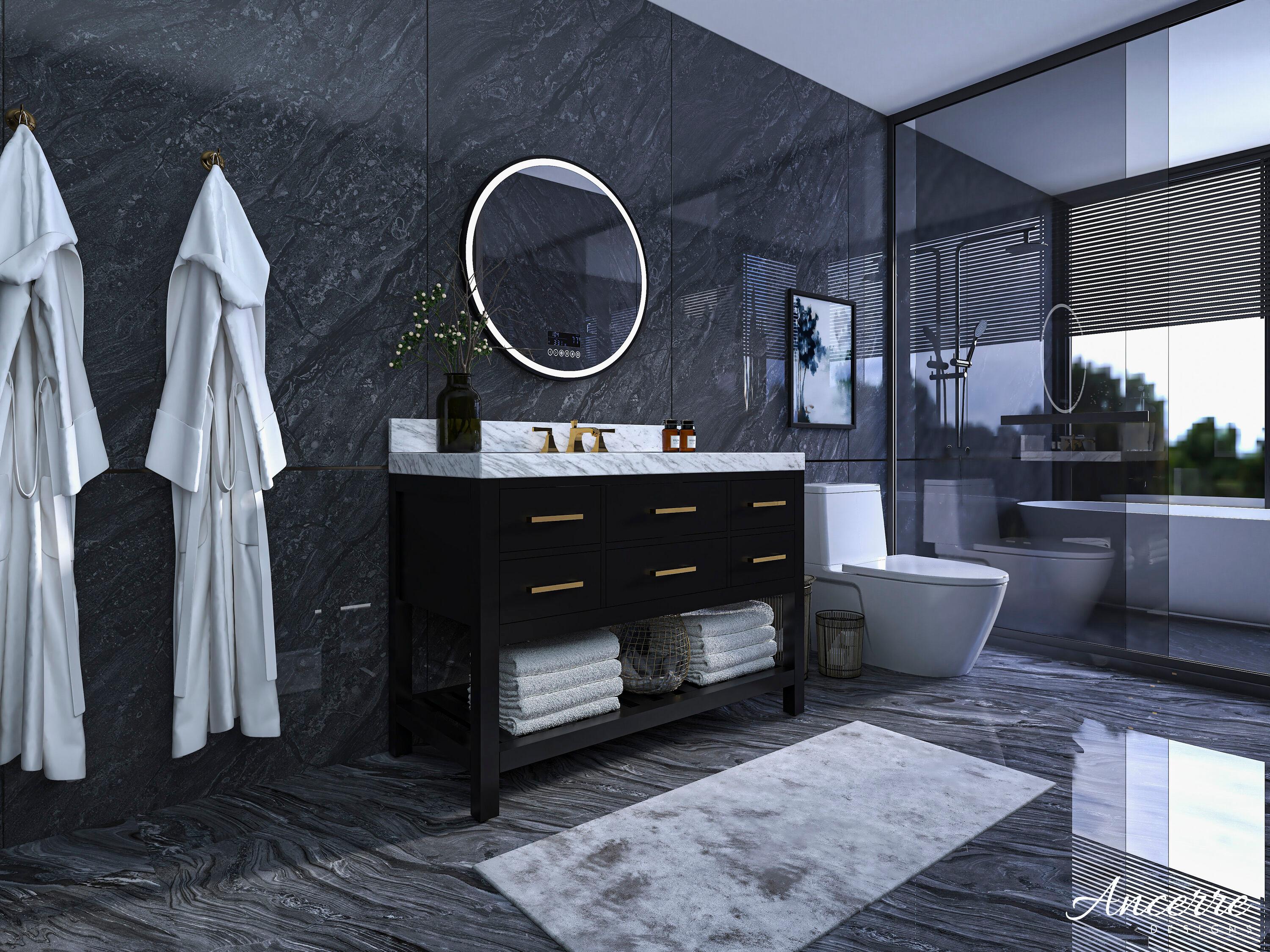 Ancerre Designs Elizabeth 48" Wood Bathroom Vanity Set in Black Onyx