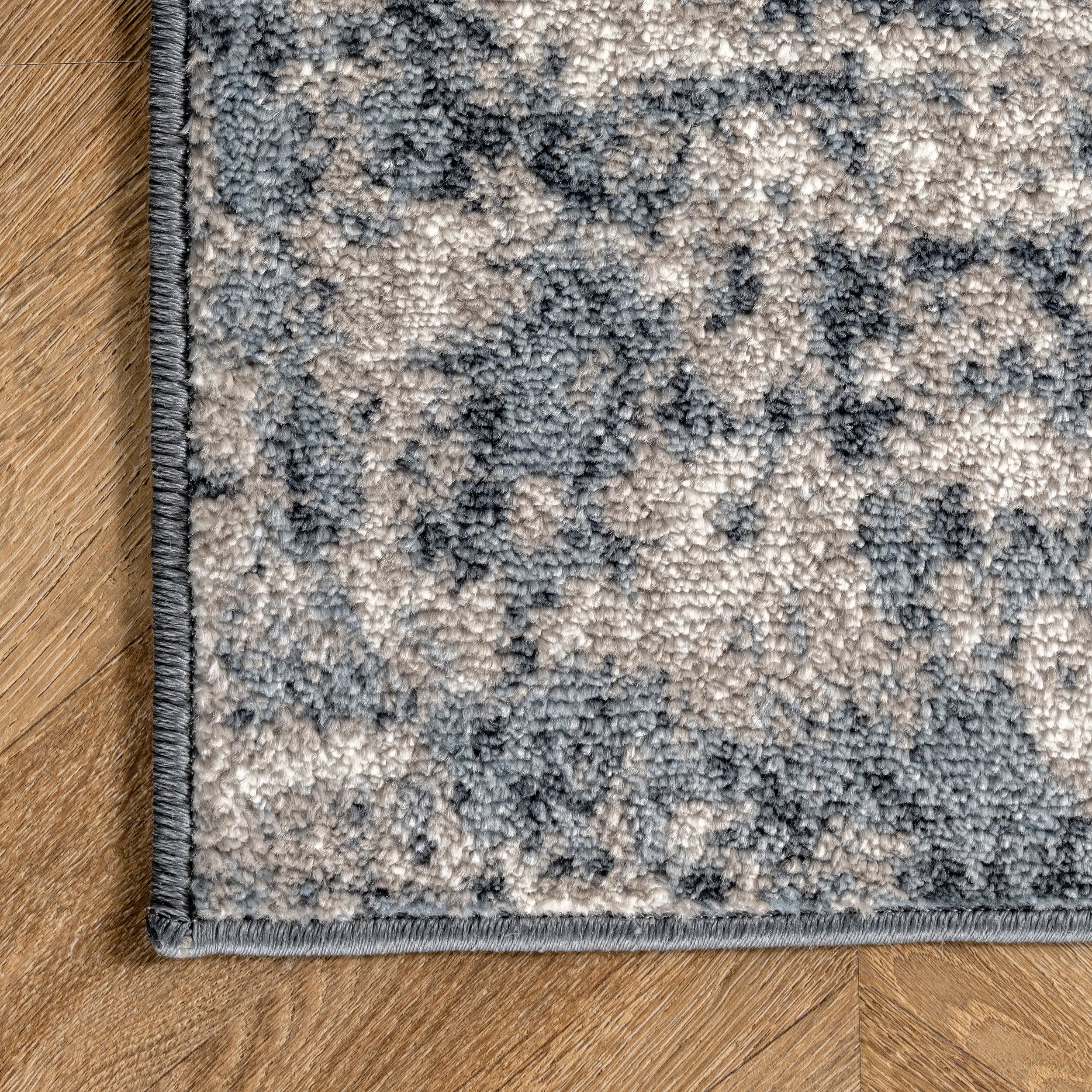 4'3"x6' Zoe Faded Abstract Area Rug Gray/Blue - nuLOOM: Medallion Pattern, Low Pile, Indoor Use, Machine Made