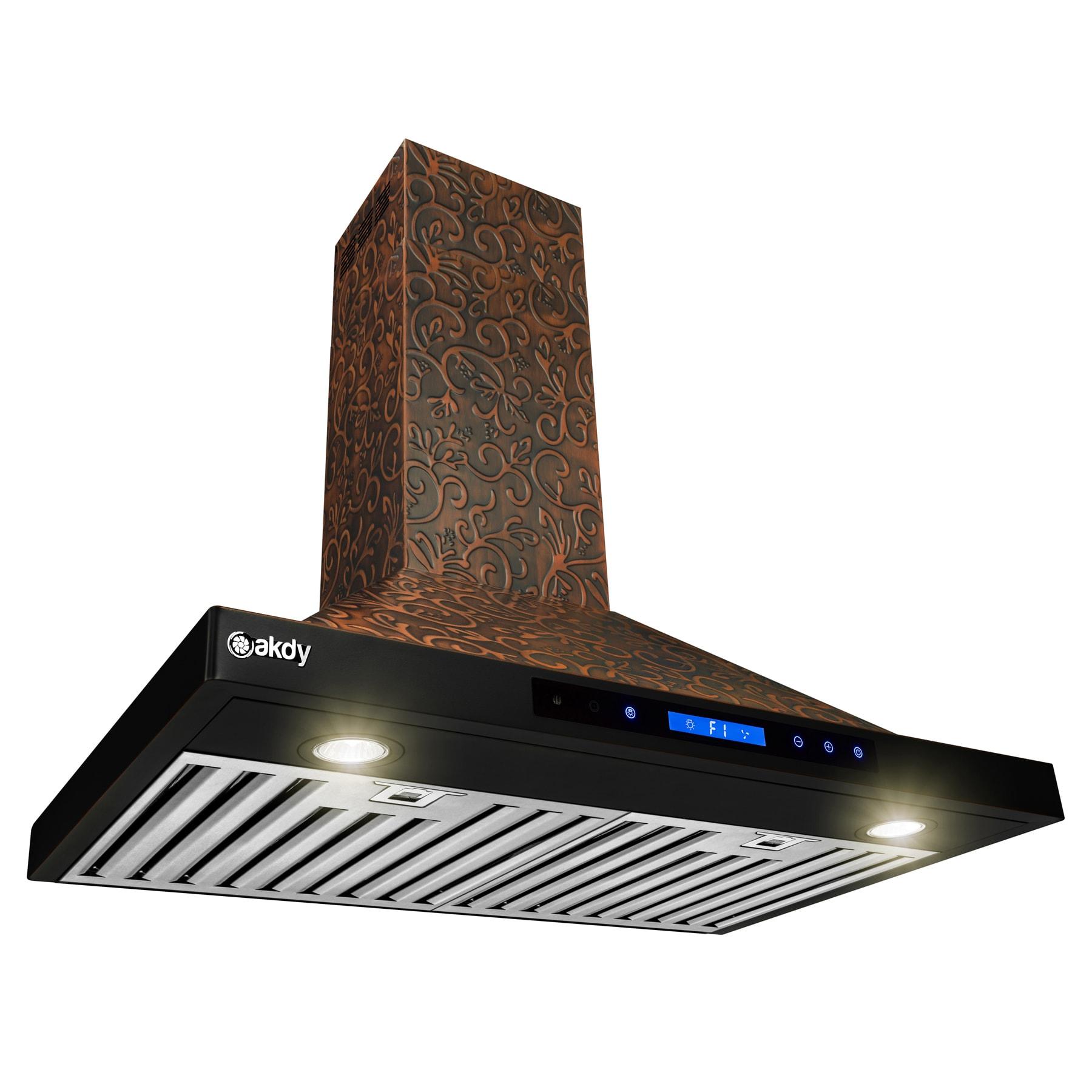 30-Inch Convertible Wall Mount Range Hood with Embossed Copper Vine Design, 343 CFM, 4 Fan Speeds, Touch Panel Controls, LED Lighting and Remote Control