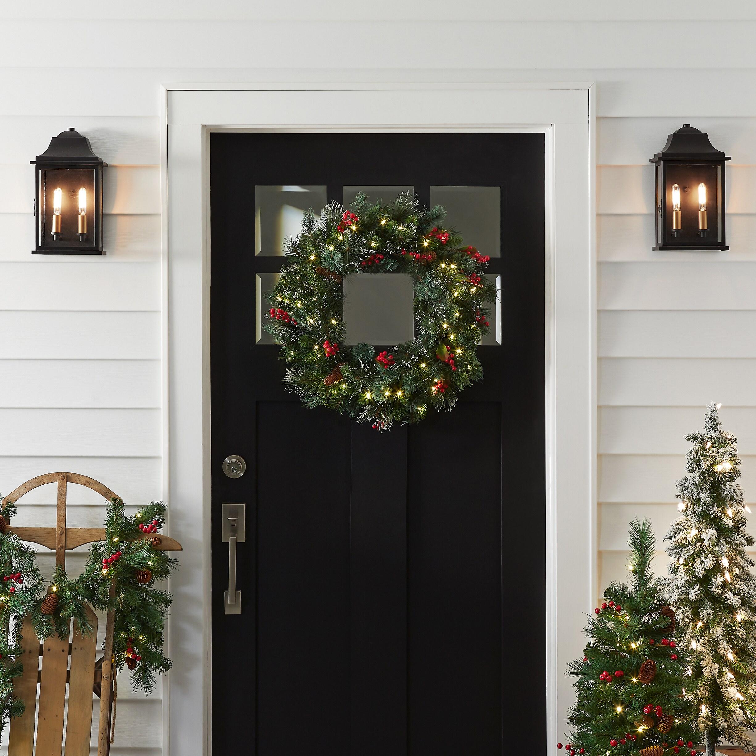 24" Prelit Wintry Pine Christmas Wreath with Cones and Berries White Lights - National Tree Company