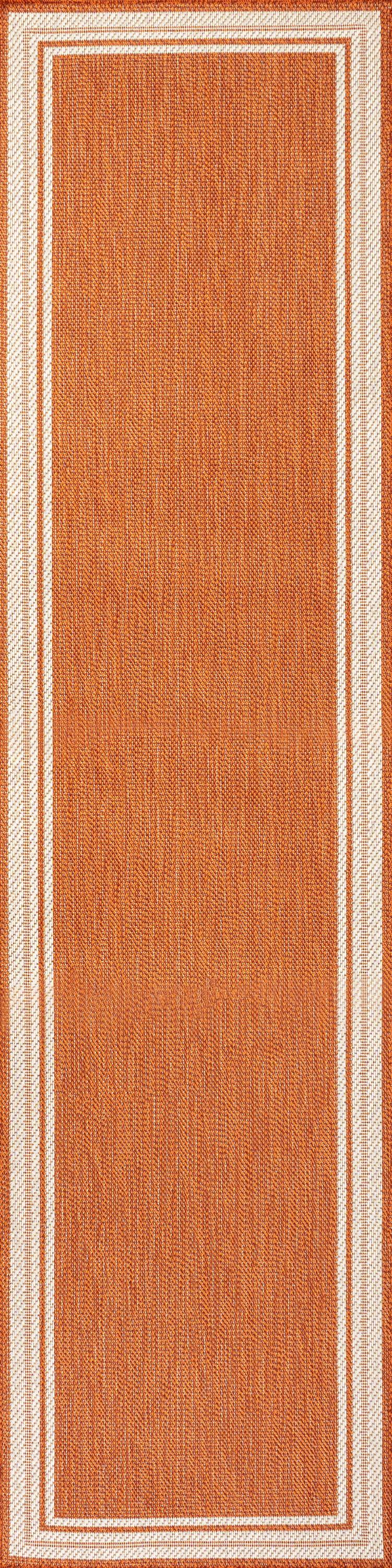 2' x 8' James Modern Border Stripe Indoor/Outdoor Runner Rug, Orange/Cream - JONATHAN Y