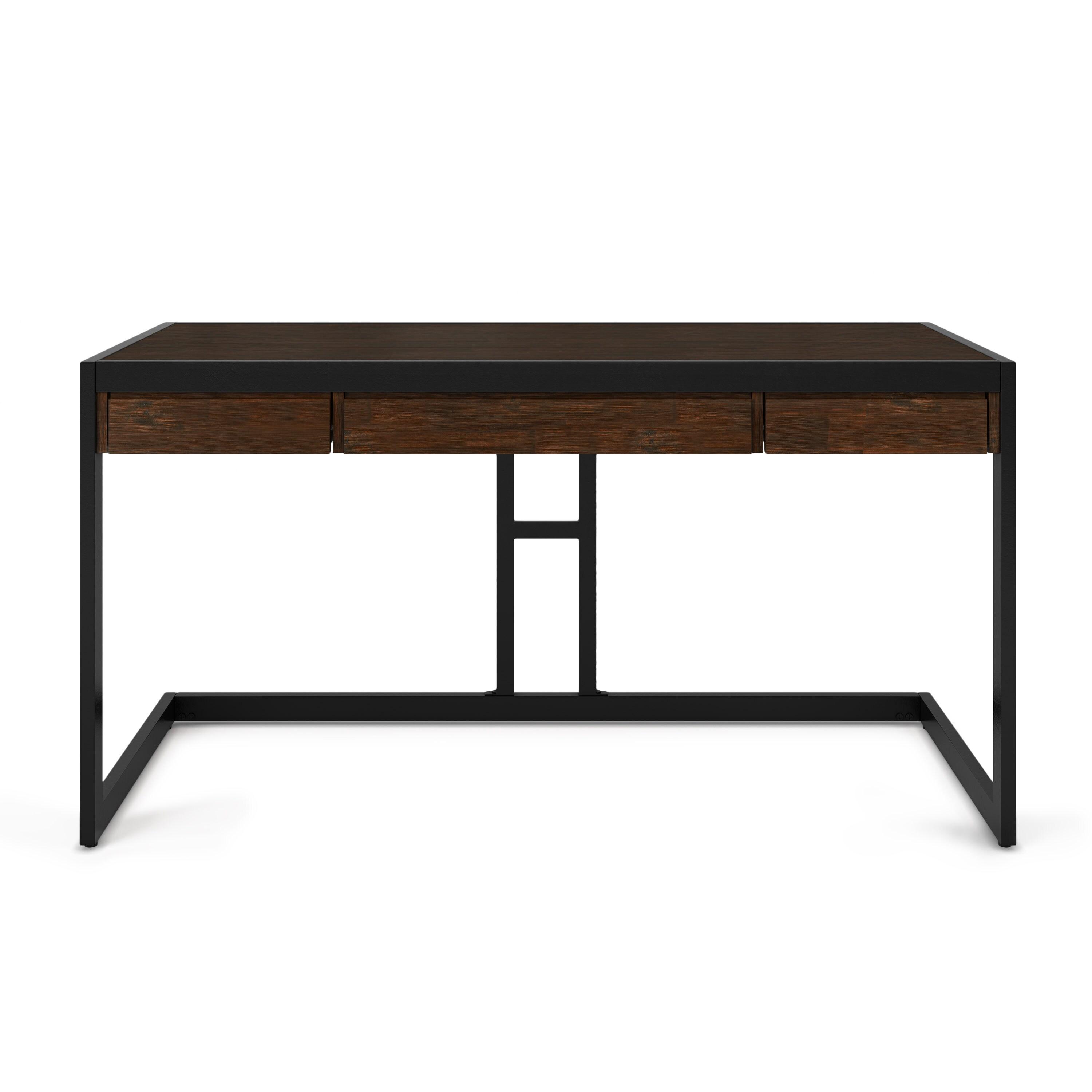 Simpli Home Erina 48"W Solid Acacia Wood Small Desk, Industrial Style with Keyboard Tray and 2 Drawers