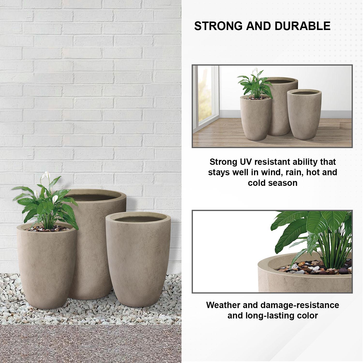 Rosemead Home & Garden 3pc Concrete Outdoor Planter Pots Beige