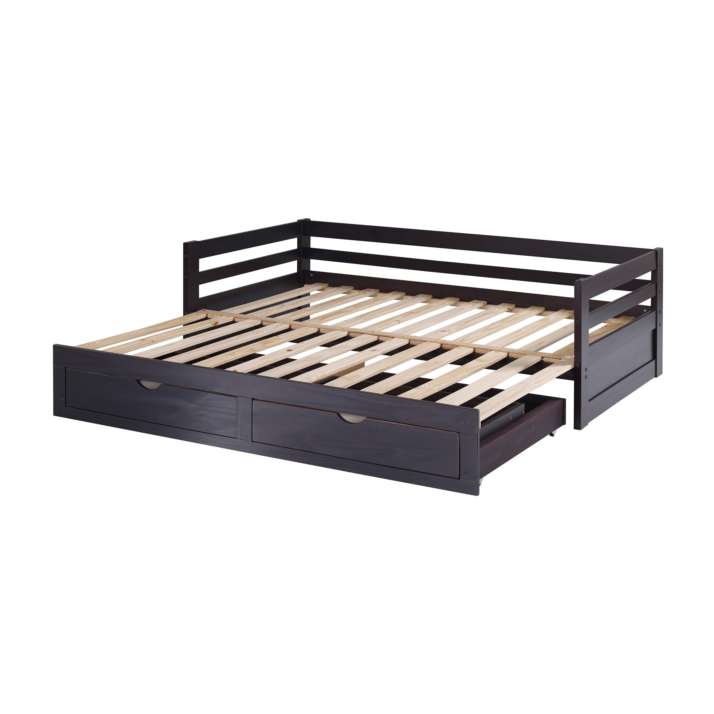 Alaterre Furniture Jasper Twin to King Extending Day Bed with Storage Drawers, Espresso