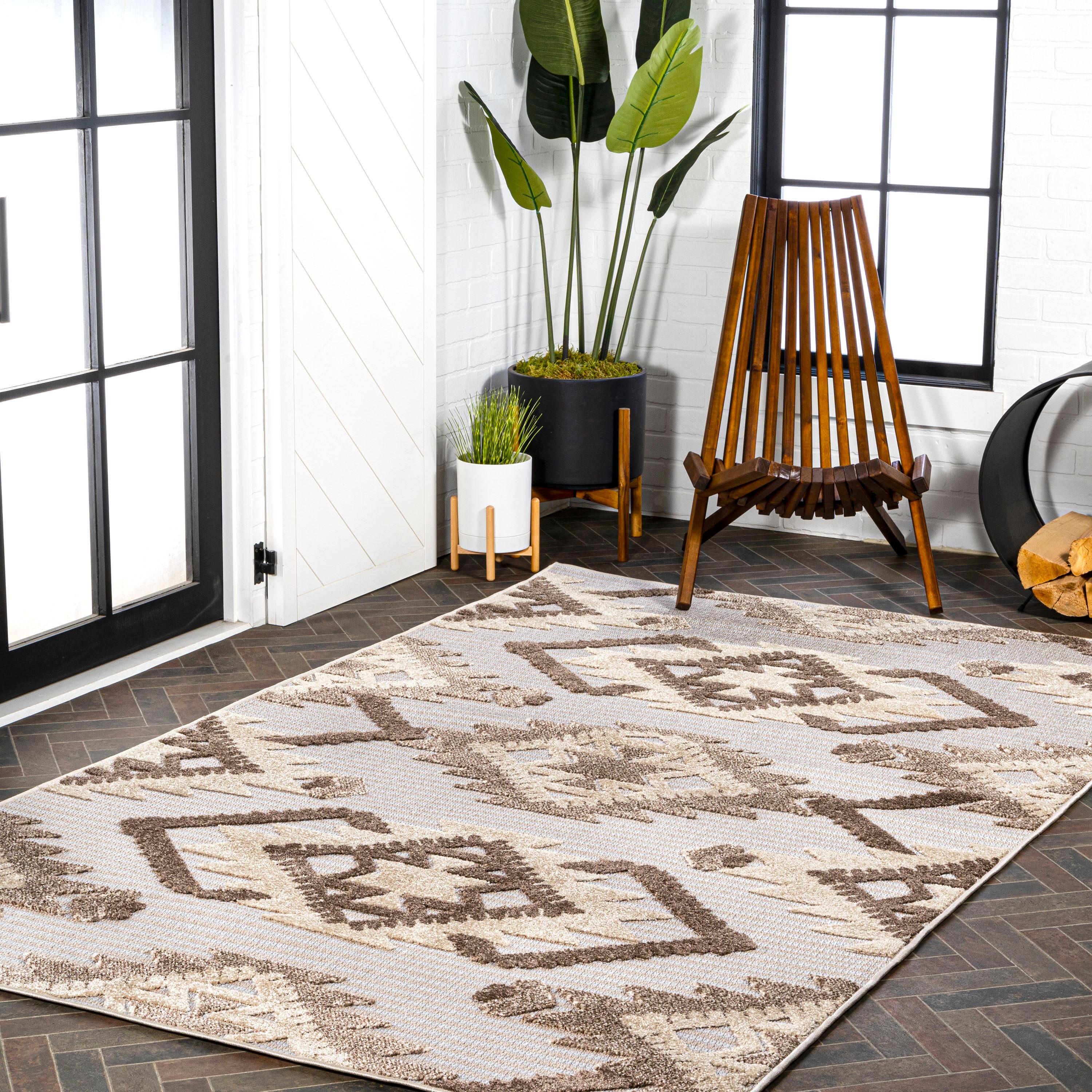4'x6' Sumak High-Low Pile Neutral Diamond Kilim, Brown/Ivory - JONATHAN Y