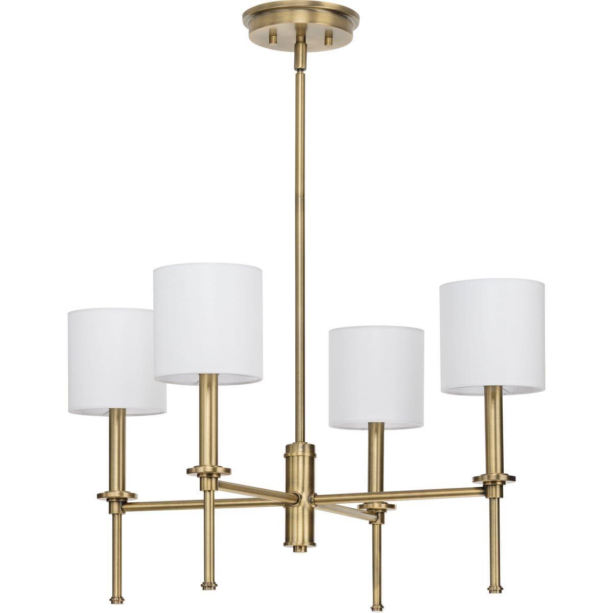 Progress Lighting Elara 4-Light Chandelier, Vintage Brass, Clear Glass Shades