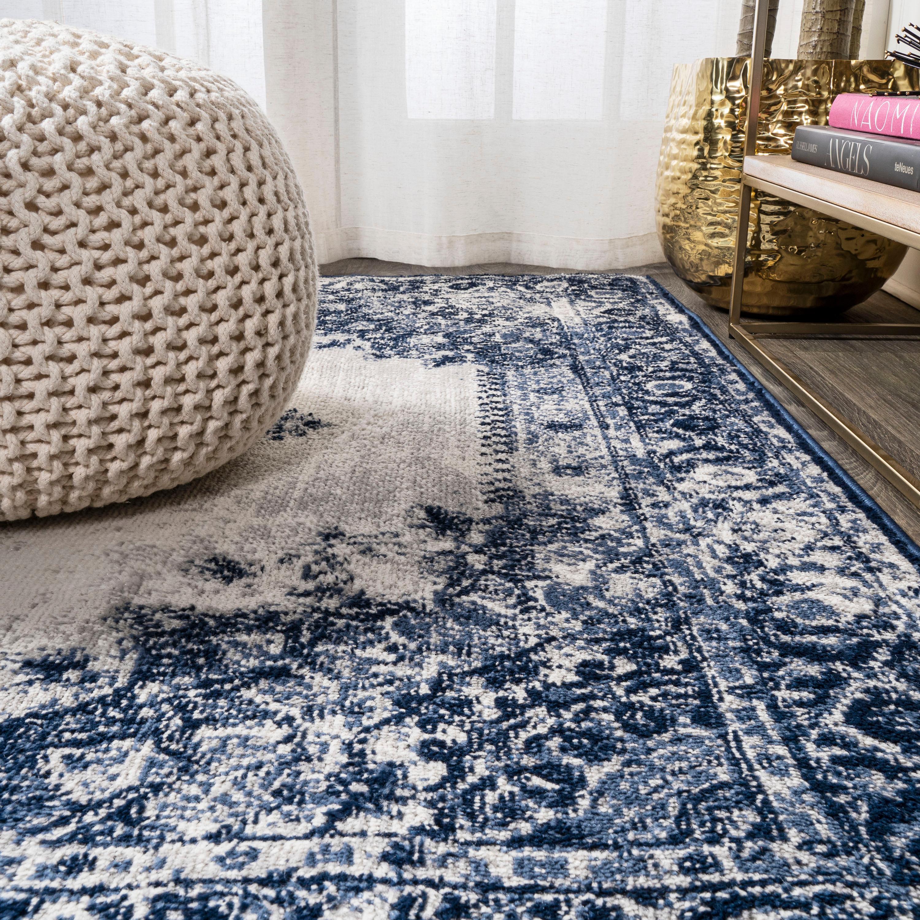 8'x10' Rosalia Cottage Medallion Area Rug, Navy/Ivory - JONATHAN Y