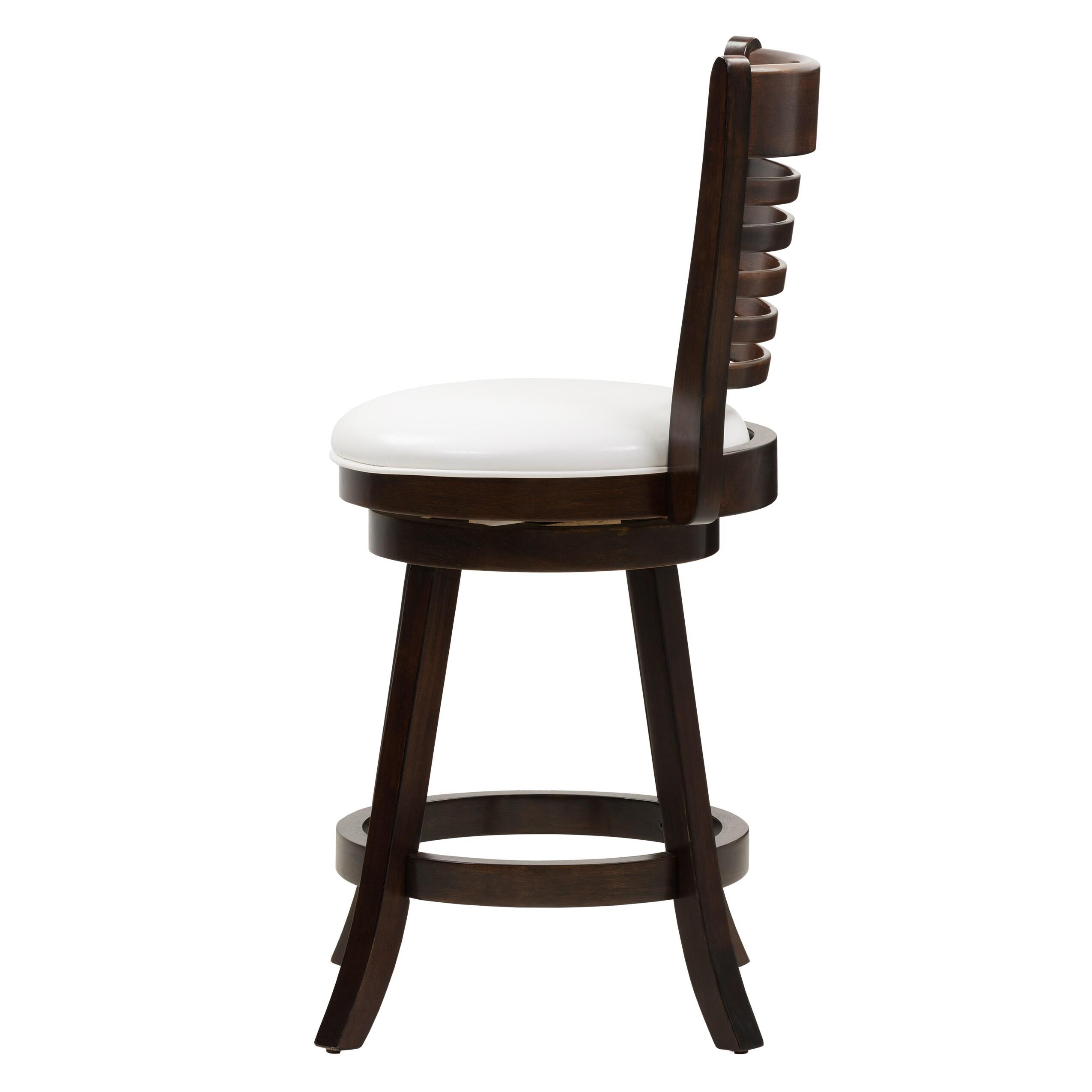 Set of 2 Woodgrove Counter Height Barstools with Slat Backrest Dark Cappuccino White - CorLiving: Faux Leather, Swivels, Rubberwood Legs