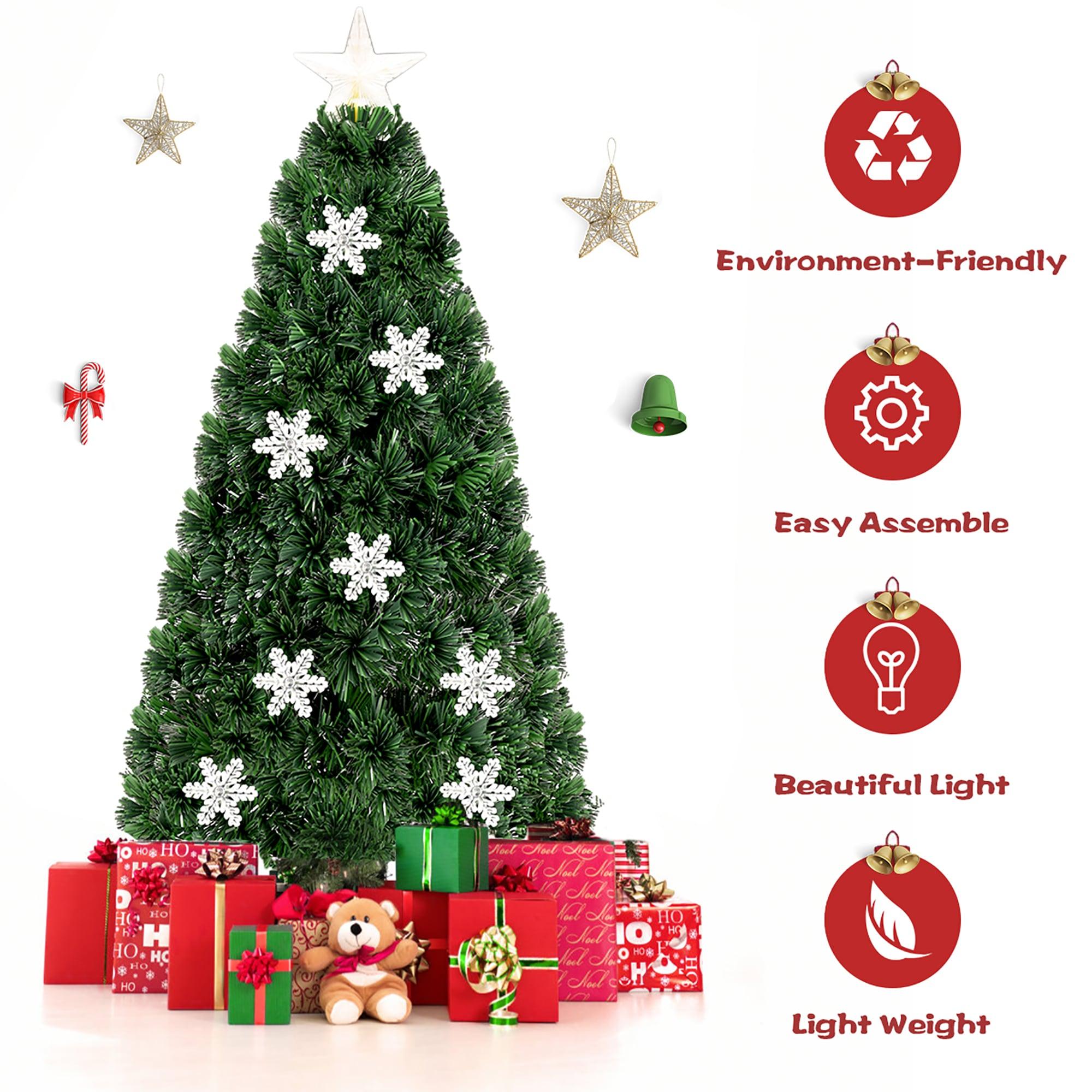 Tangkula 5'Pre-Lit Optical Fiber Artificial Christmas Tree w/ Multicolor LED Lights Snowflakes