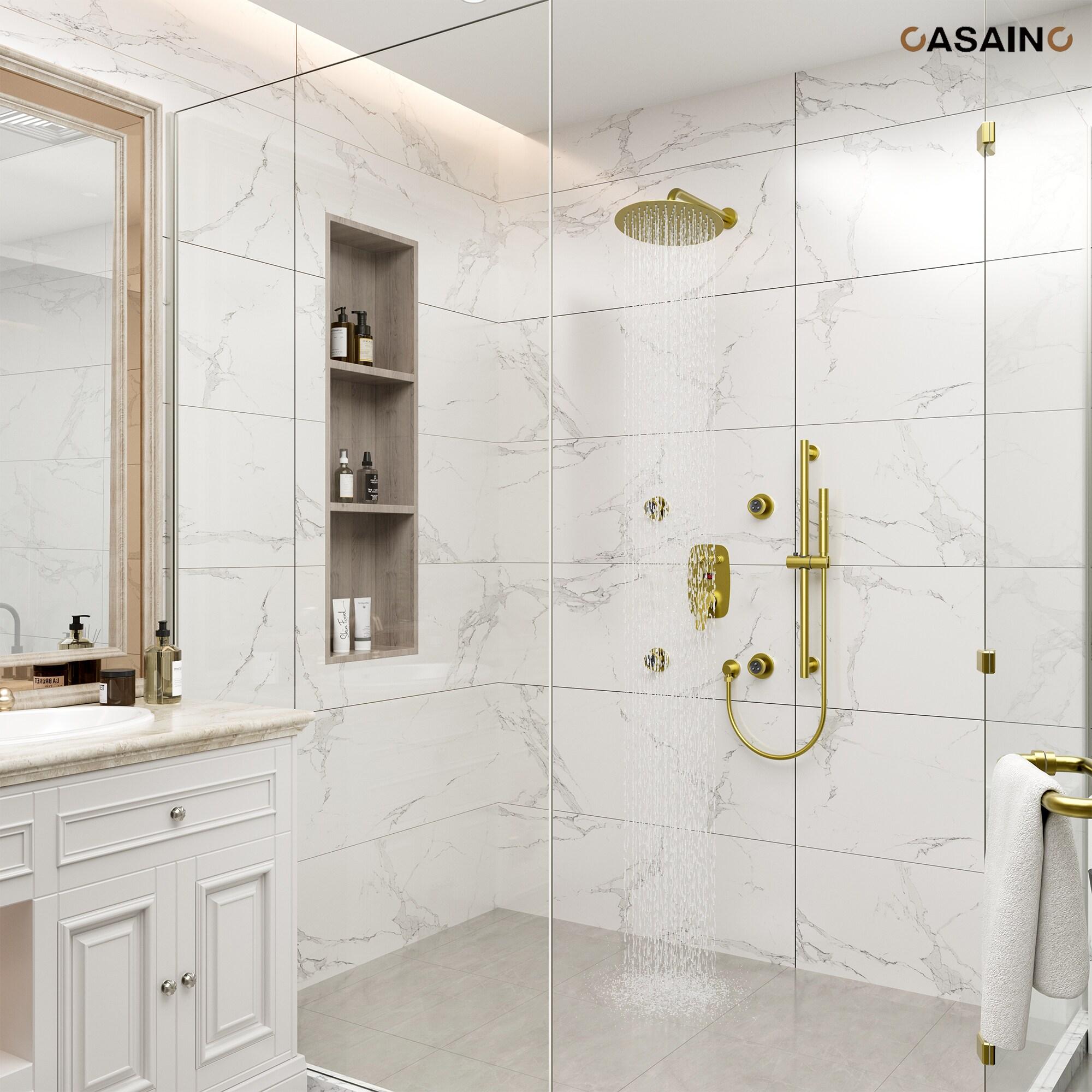 3-Function 12 Inch Temperature Digital Display Shower System With 2-Setting Slider Bar Handheld And 4Pcs Body Jets