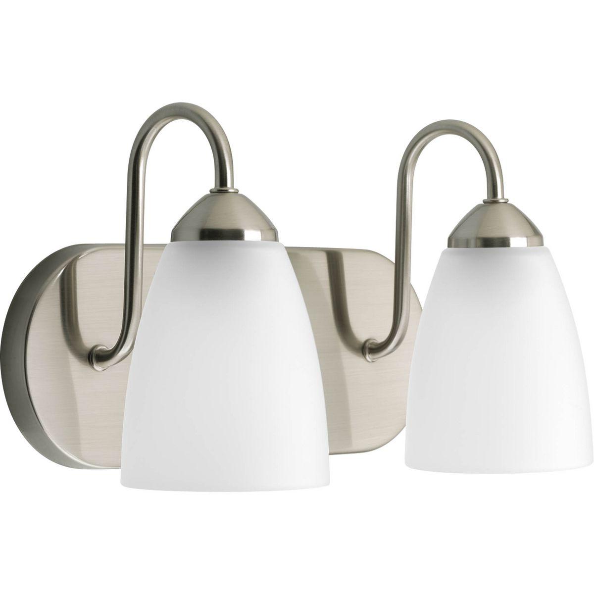 Progress Lighting Gather 2-Light Bath Bracket, Brushed Nickel, Etched Glass Shade