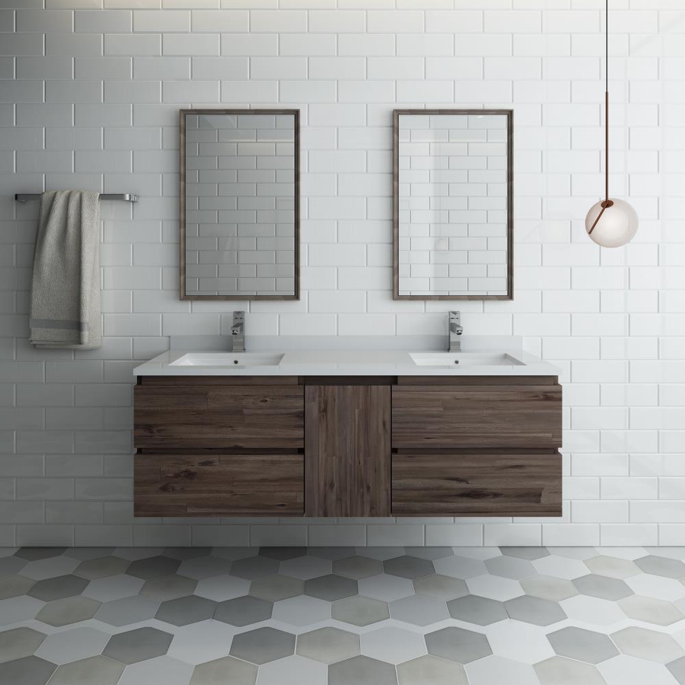 Fresca Formosa 60" Wall Mount Floating Double Sink Modern Bathroom Vanity with Top, Sinks and Mirrors - Faucets Not Included