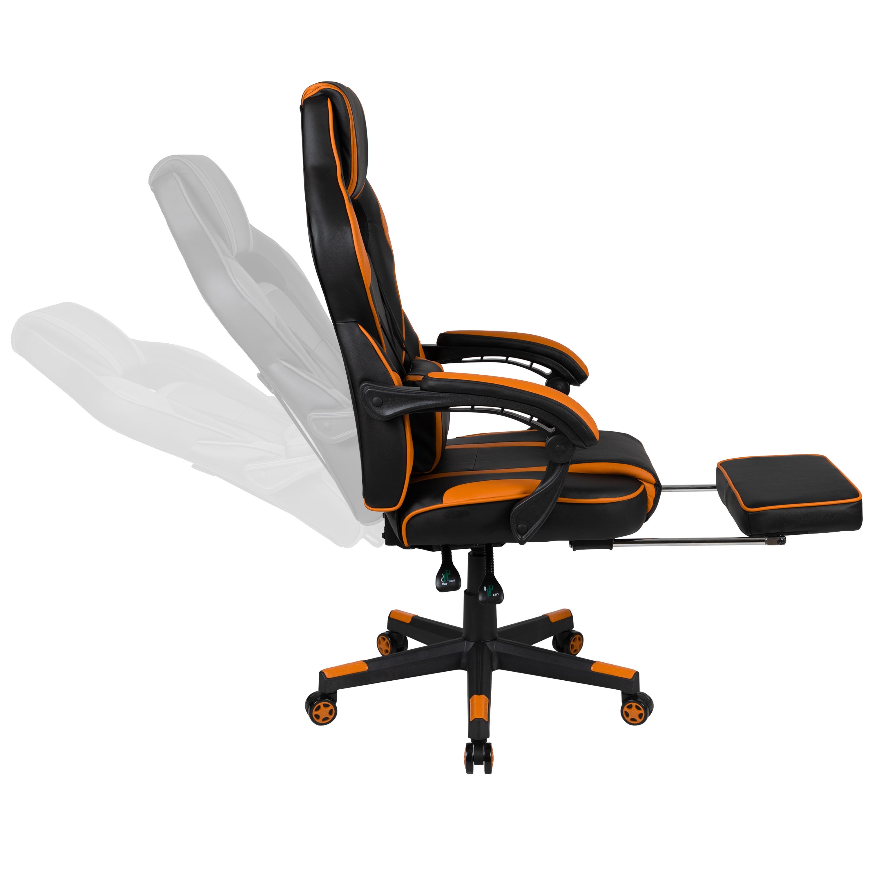 Flash Furniture X40 Gaming Chair Racing Ergonomic Computer Chair with Fully Reclining Back/Arms, Slide-Out Footrest, Massaging Lumbar - Black/Orange