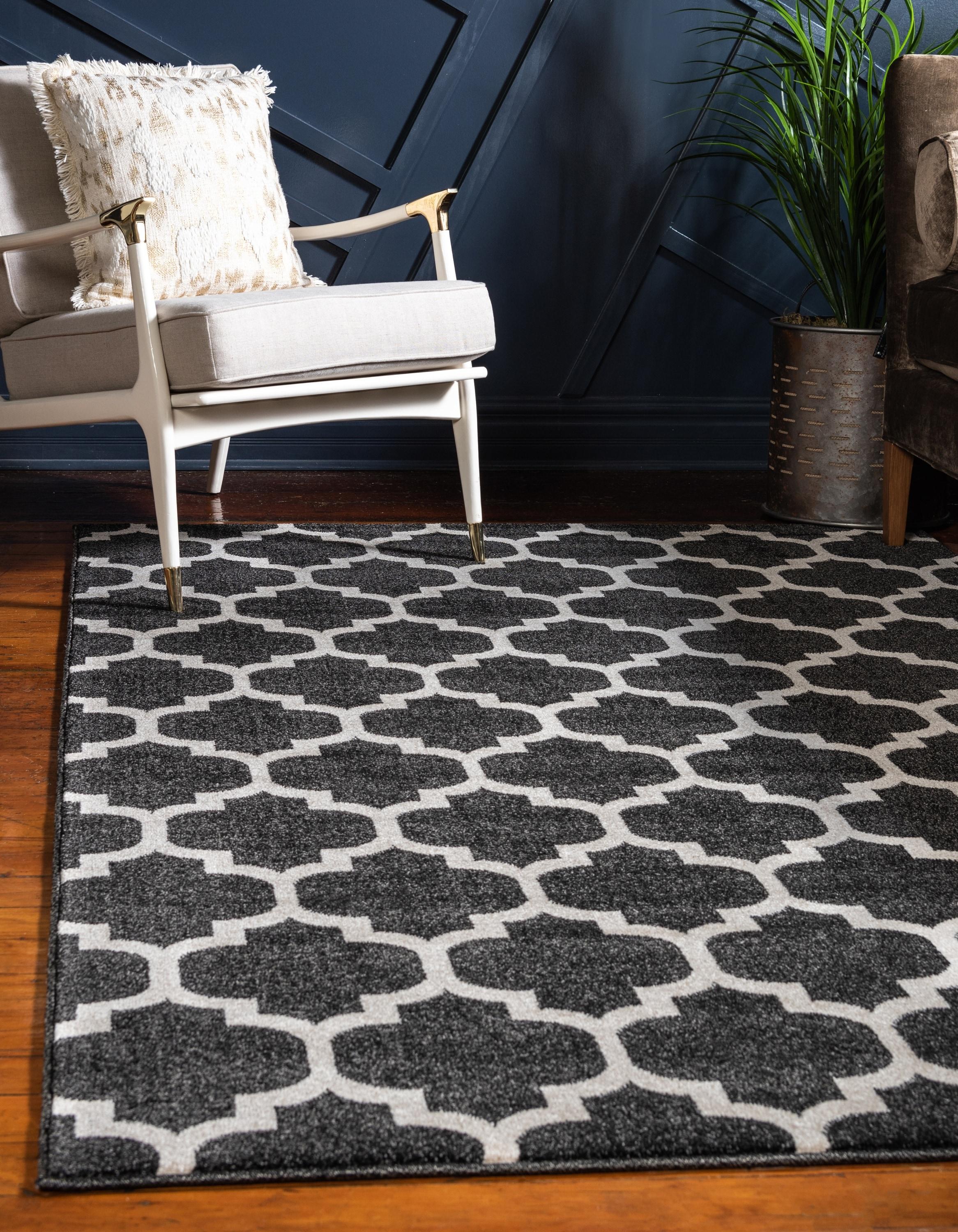 Unique Loom Trellis Collection Area Rug - Philadelphia (6' 1" x 9' Rectangle Black/Beige)
