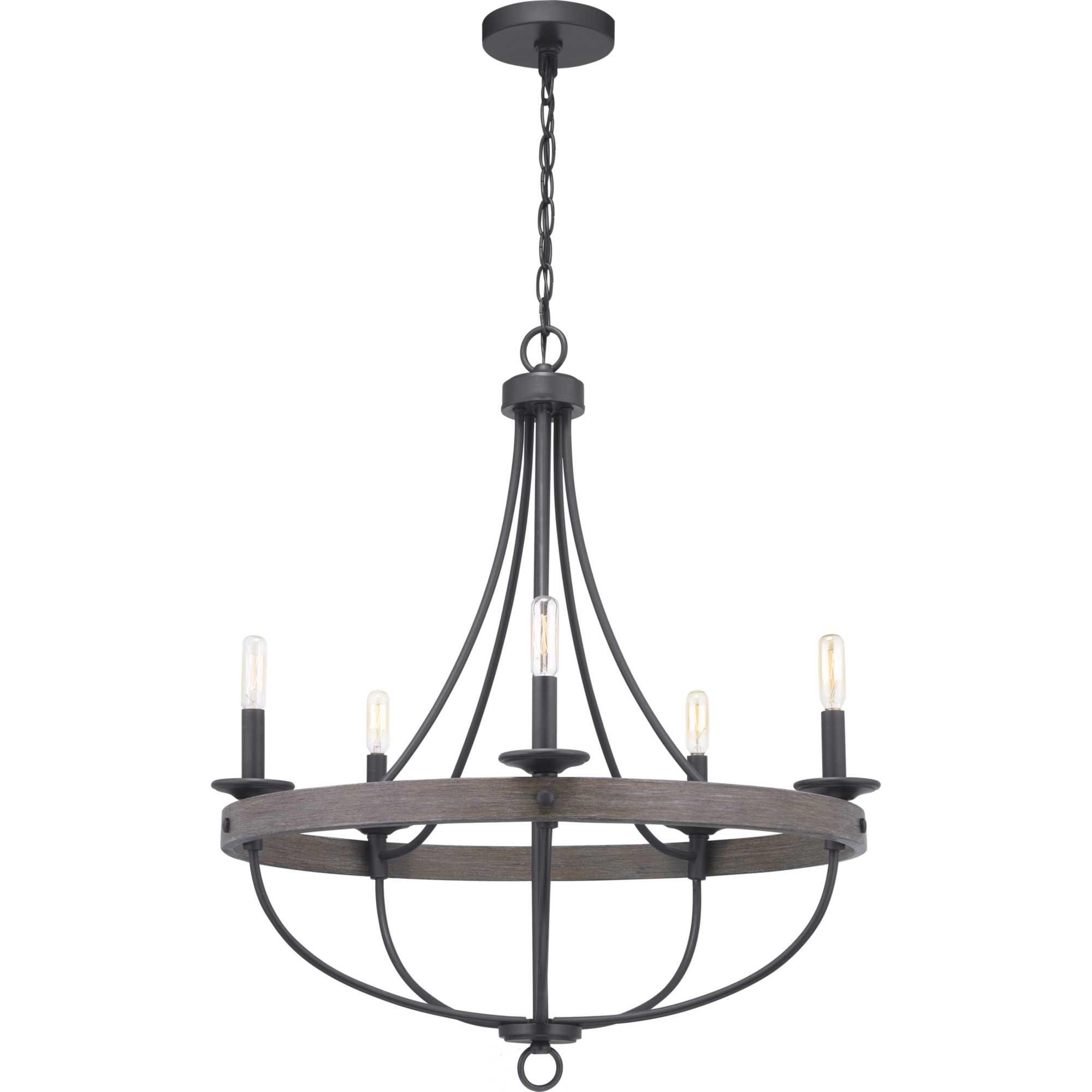 Progress Lighting Gulliver 5-Light Chandelier, Graphite Finish, Wood Grained Texture Shade