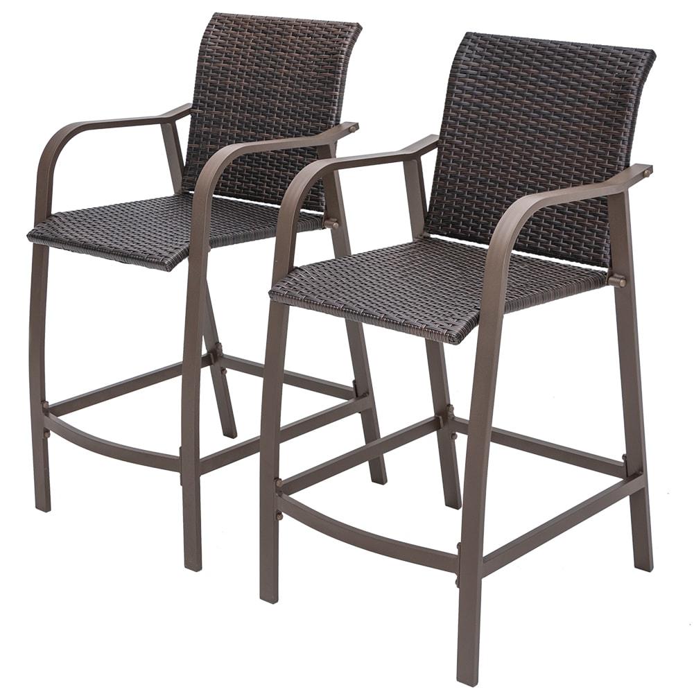 Crestlive Products  Outdoor Counter Height Wicker Bar Stools - 21.7" W x 25.6" D x 43.7" H Antique Brown, 2PCS