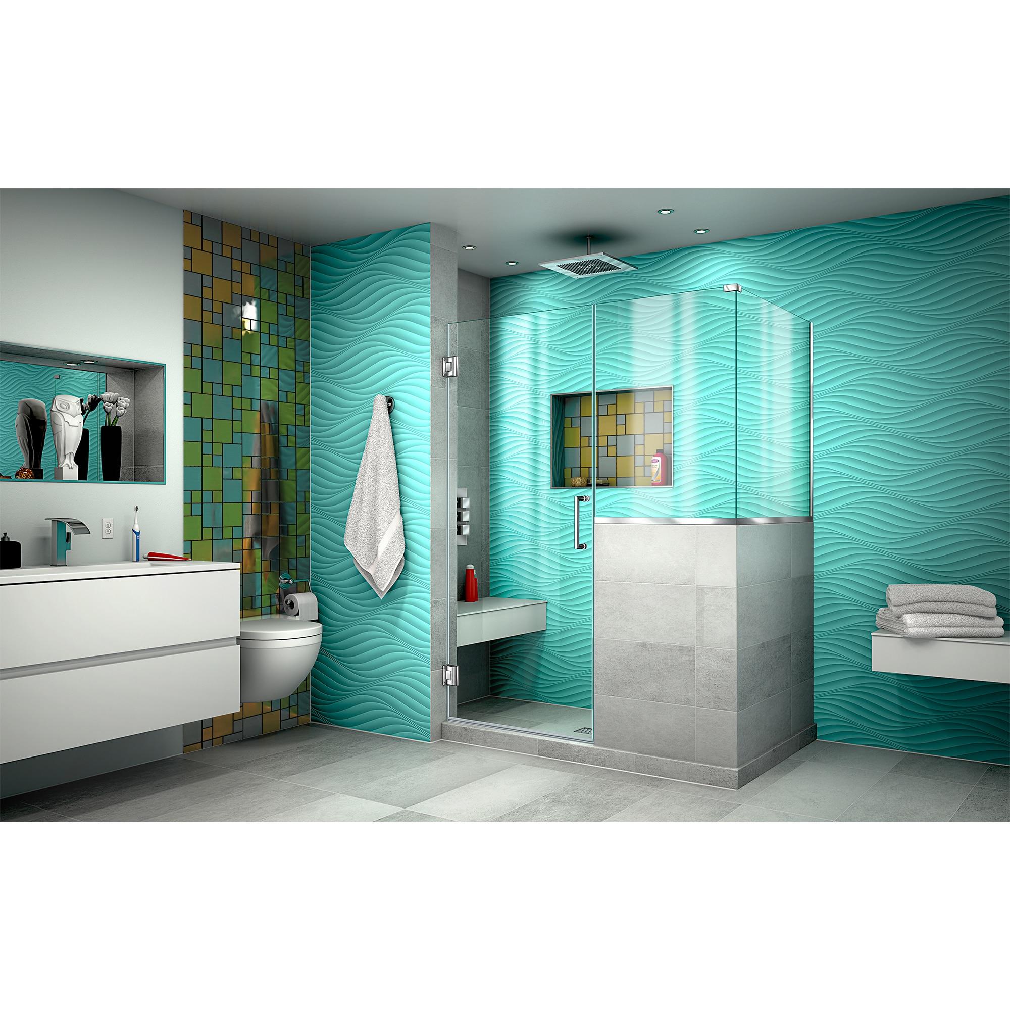 Unidoor Plus 47" W x 36.375" D x 72" H Frameless Pivot Rectangle Shower Enclosure with Fixed Panel