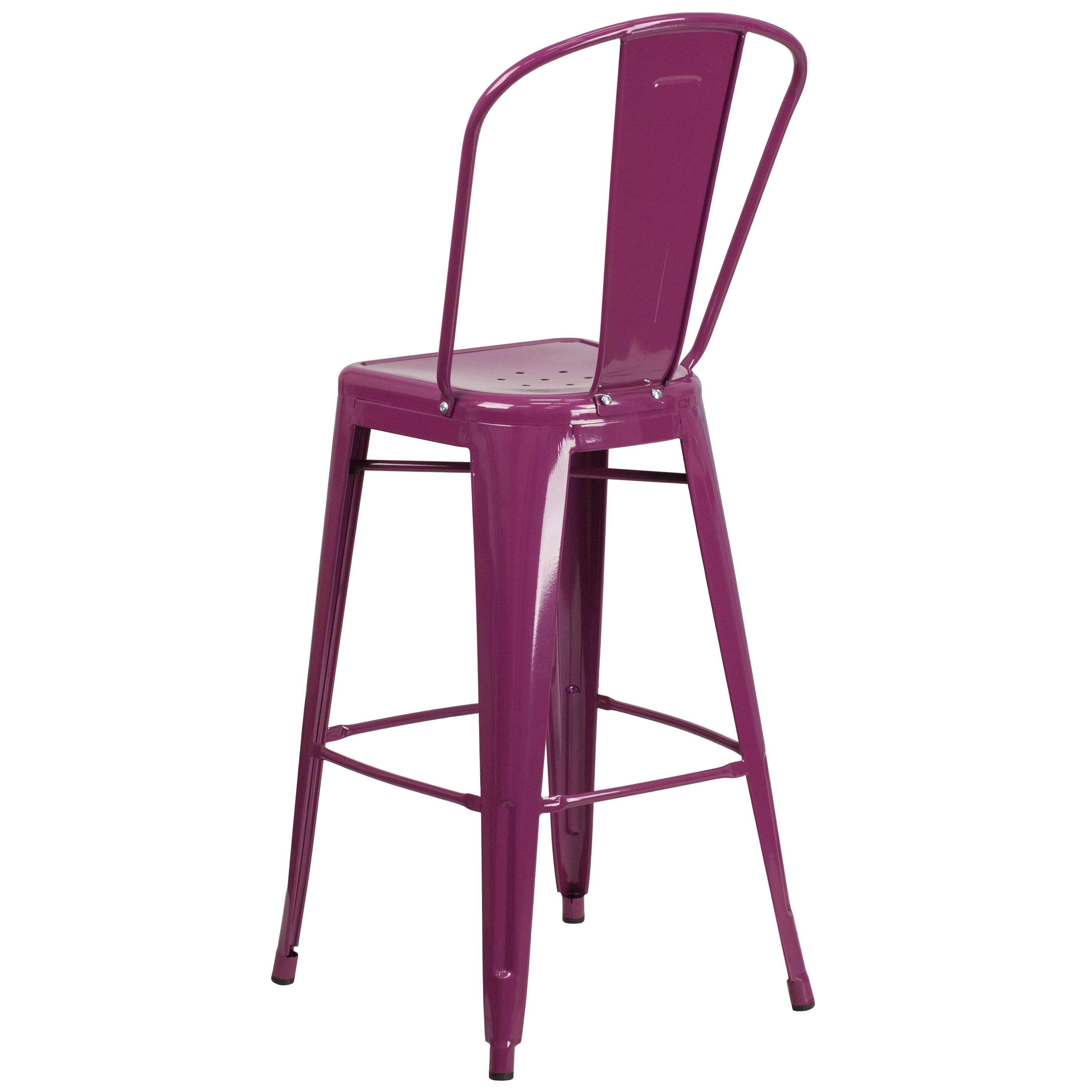 Flash Furniture Commercial Grade 30" High Purple Metal Indoor-Outdoor Barstool with Back