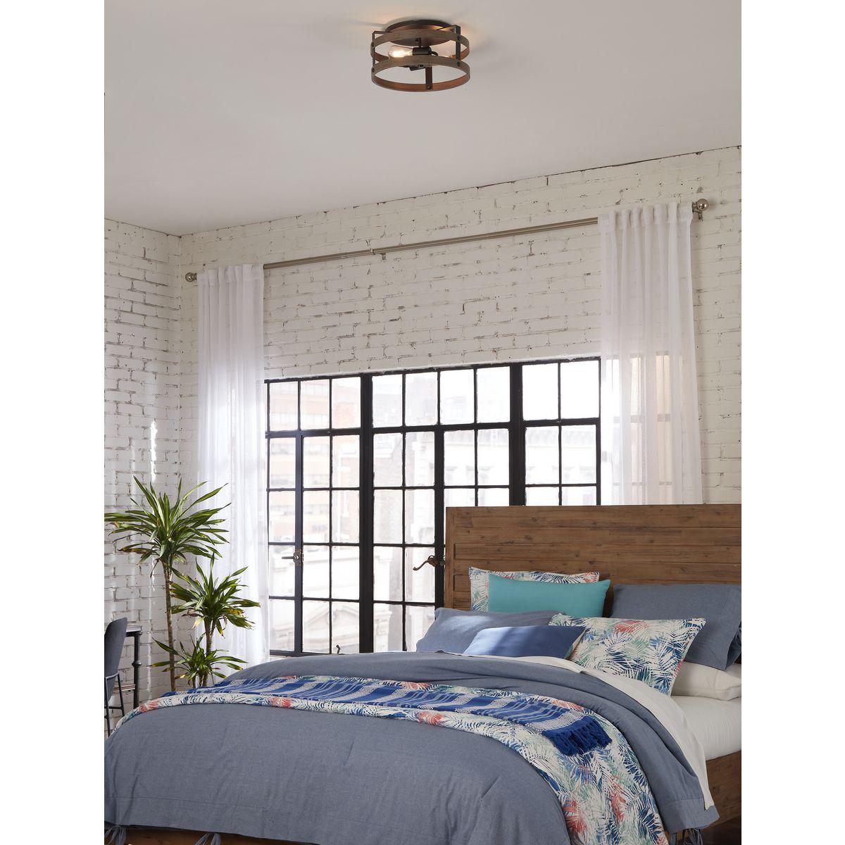 Progress Lighting Gulliver 2-Light Flush Mount Ceiling Light, Graphite, Open-Cage Design, Faux-Wood Finish