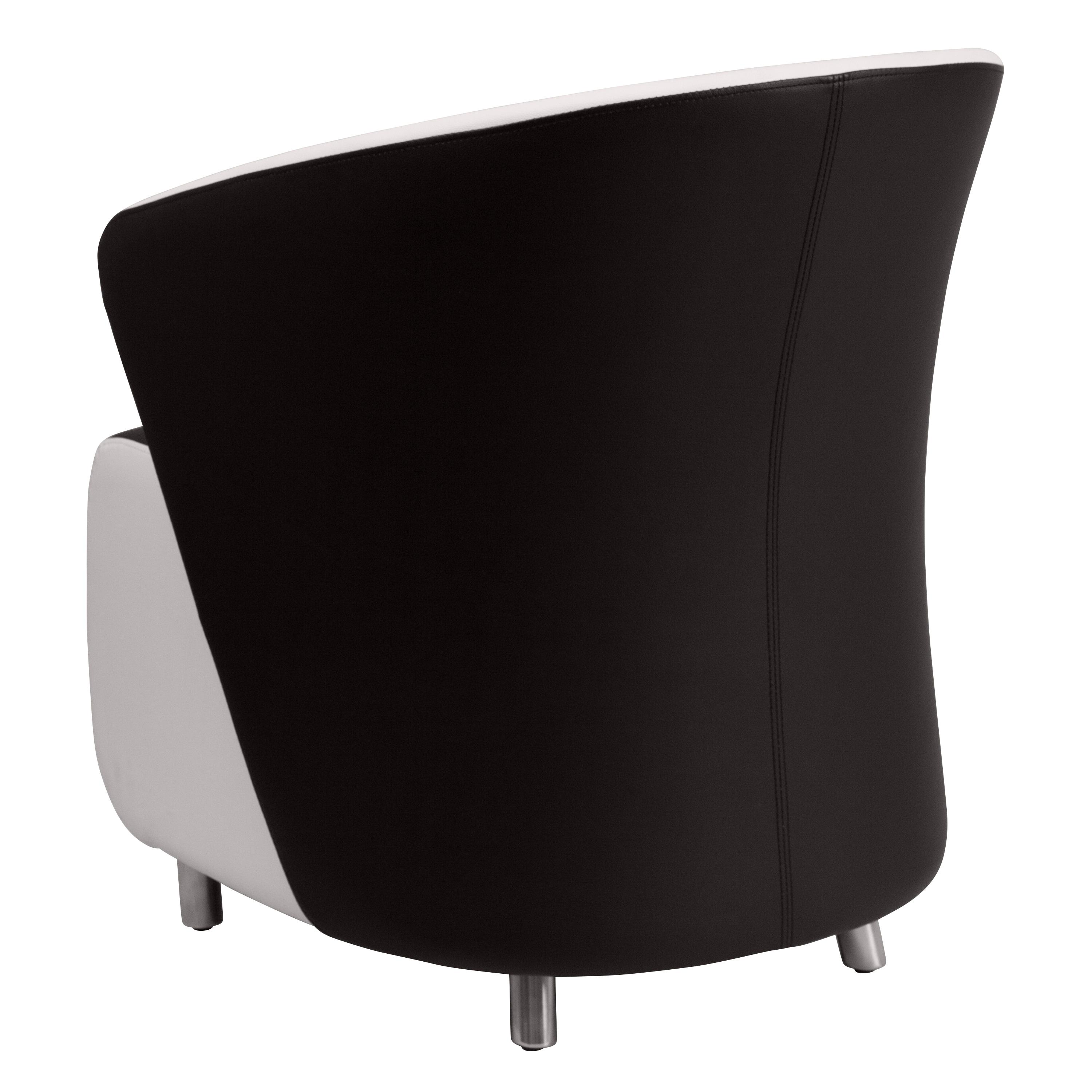 Flash Furniture Black LeatherSoft Curved Barrel Back Lounge Chair with Melrose White Detailing