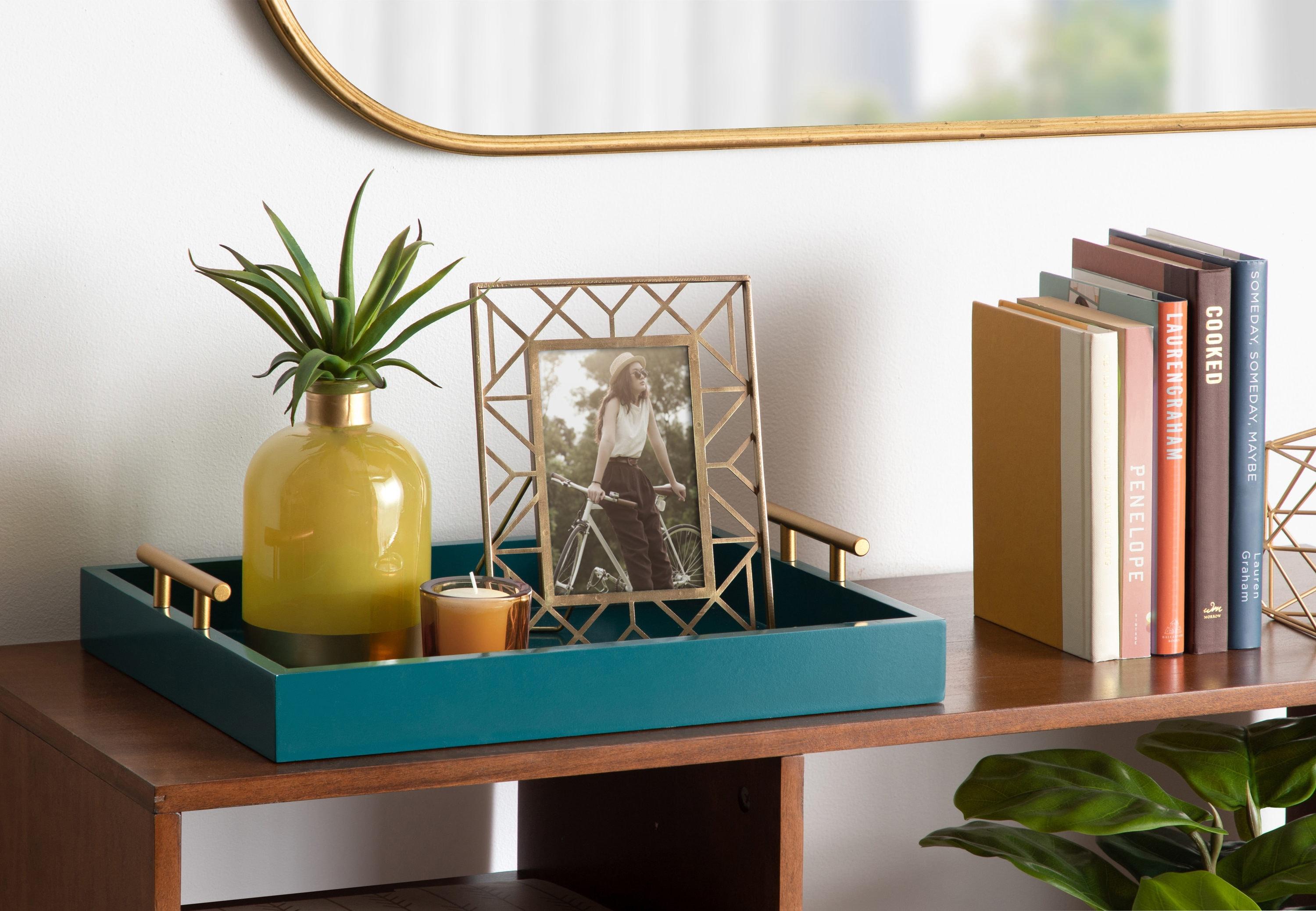 Kate and Laurel Lipton Tray, 16.5x12.25, Teal and Gold