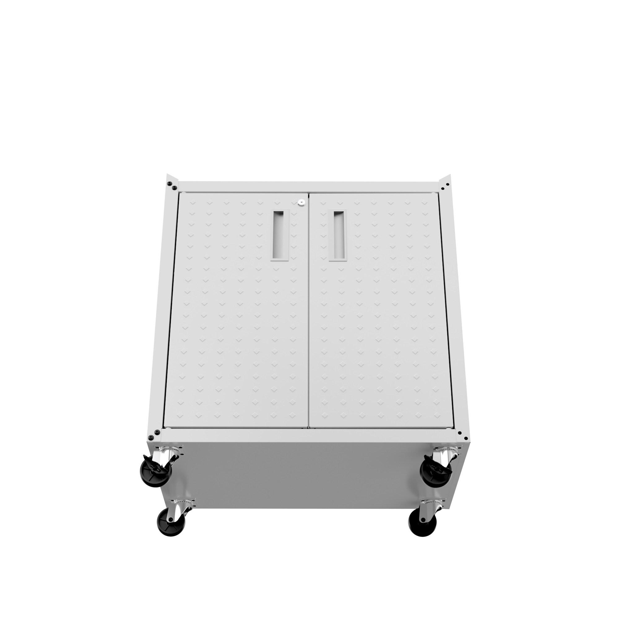 Manhattan Comfort Fortress Metal Mobile Garage Cabinet with Shelves in White