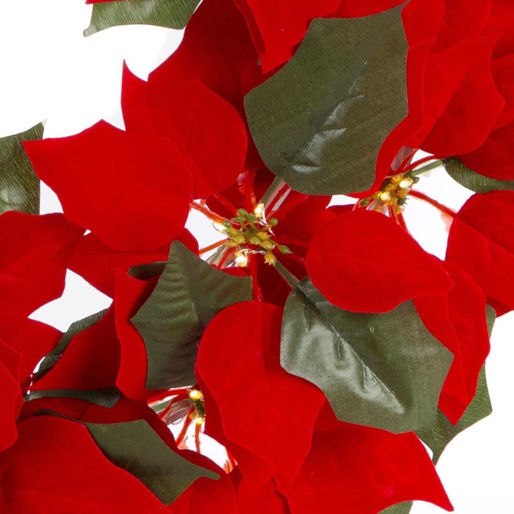 Gerson 24-Inch Diameter Battery Operated Lighted Poinsettia Wreath with 45 Warm White Micro LED Lights