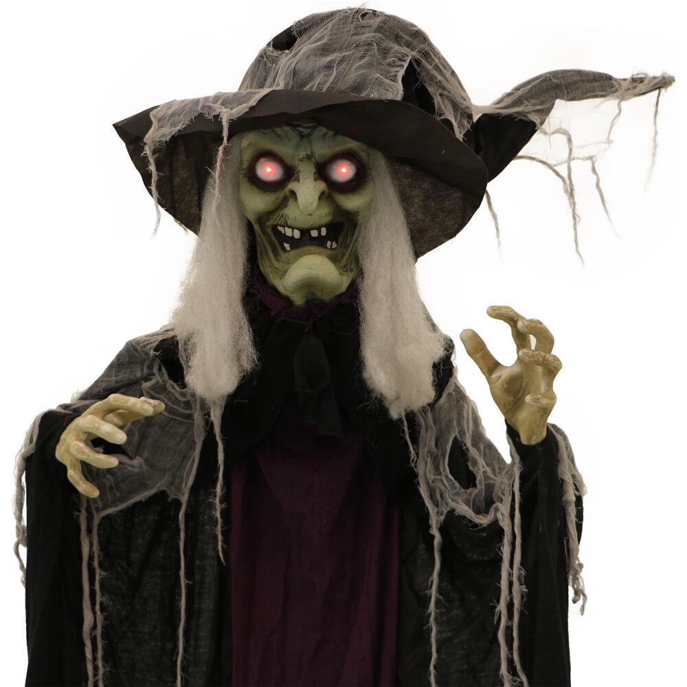 c&g home Life-Size Poseable Witch with Lights and Sound, Indoor/Covered Outdoor Halloween Decoration