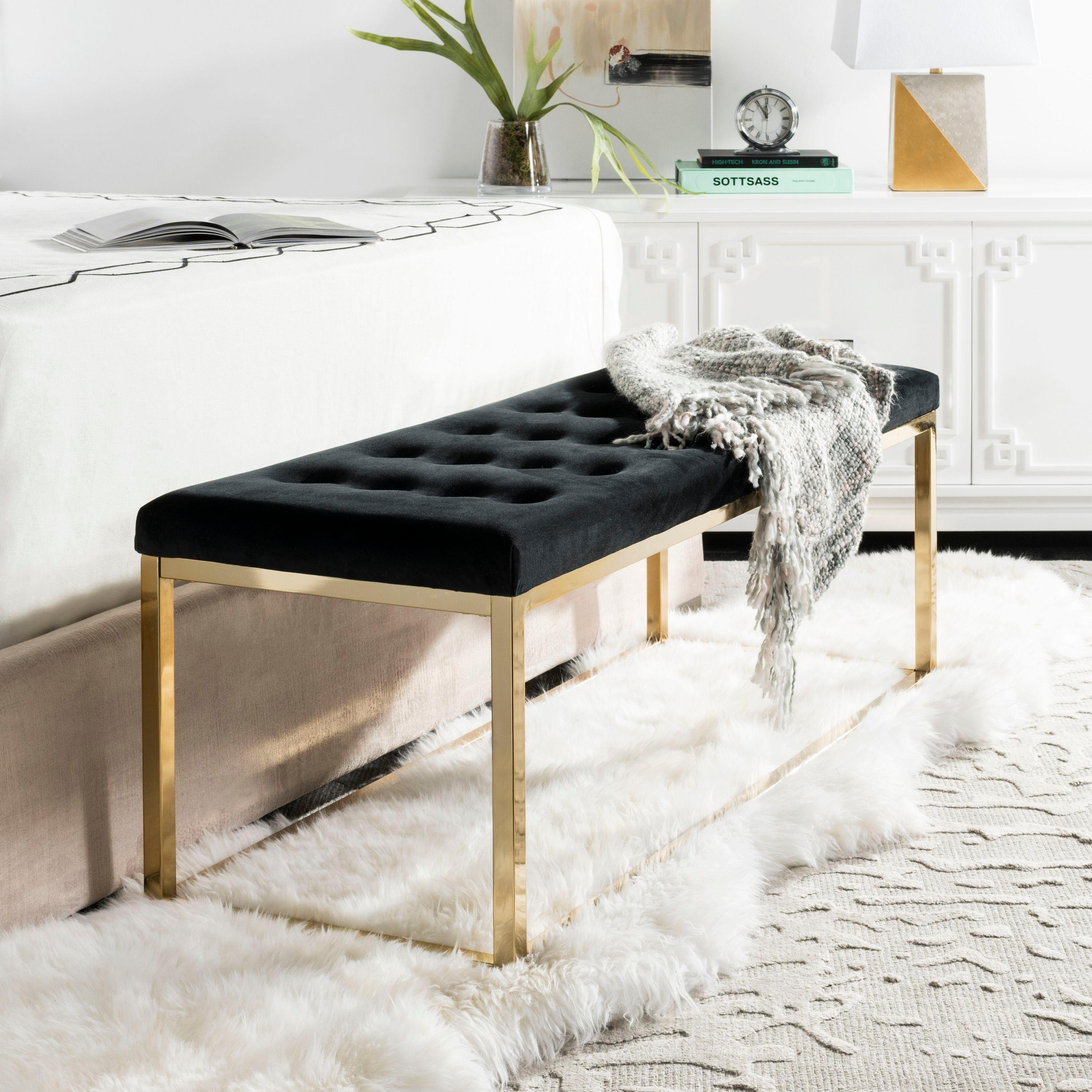 Reynolds Velvet Bench - Black Velvet/Brass - Safavieh