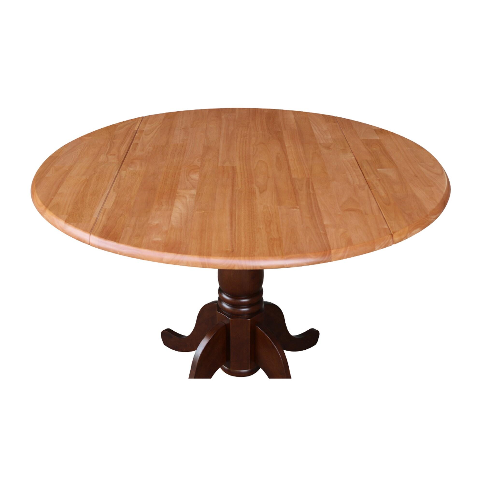 International Concepts 42" Mason Round Dual Drop Leaf Extendable Dining Table Cinnamon/Espresso: Pedestal Base, Seats 4