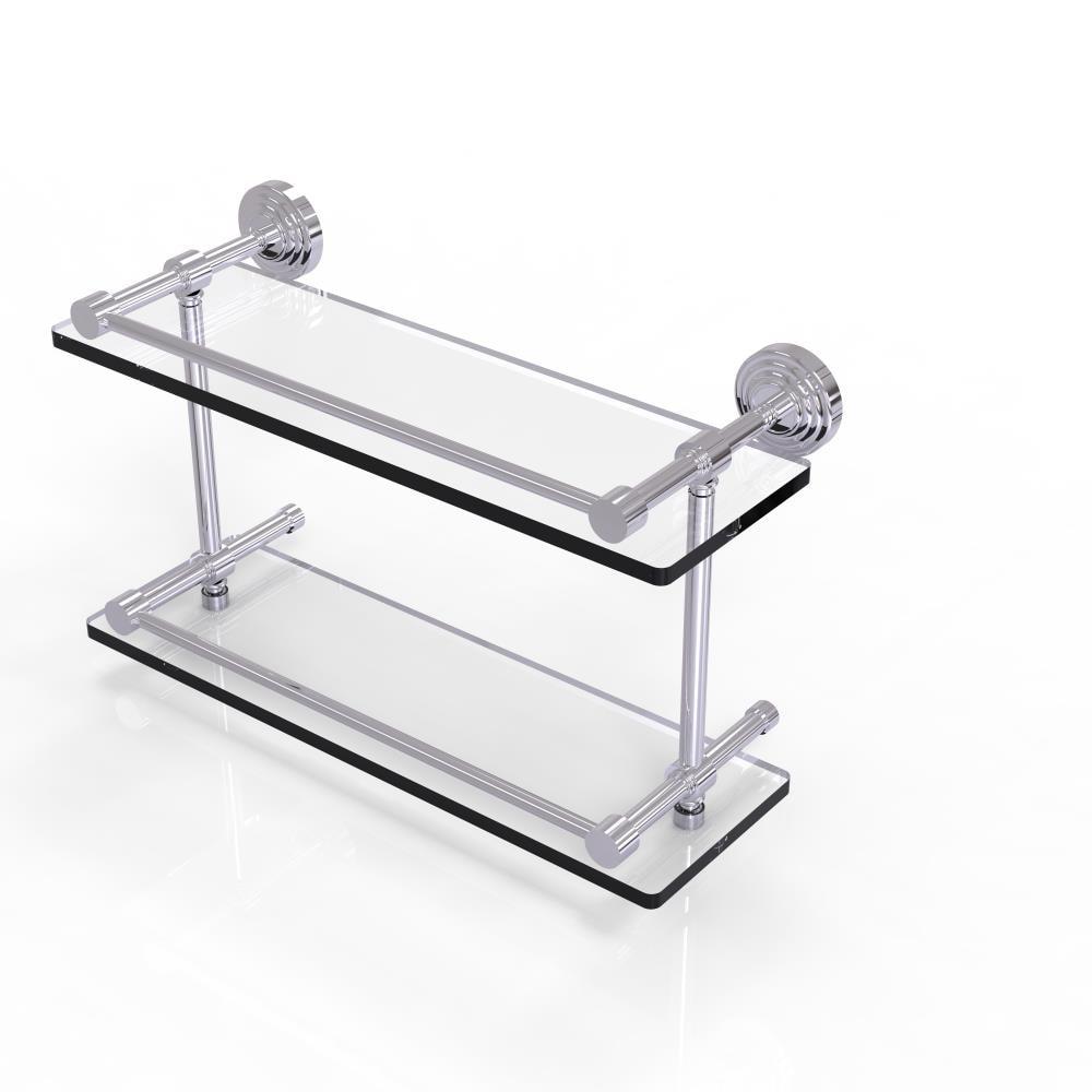 Elegant 16" Polished Chrome Double Gallery Rail Glass Shelf