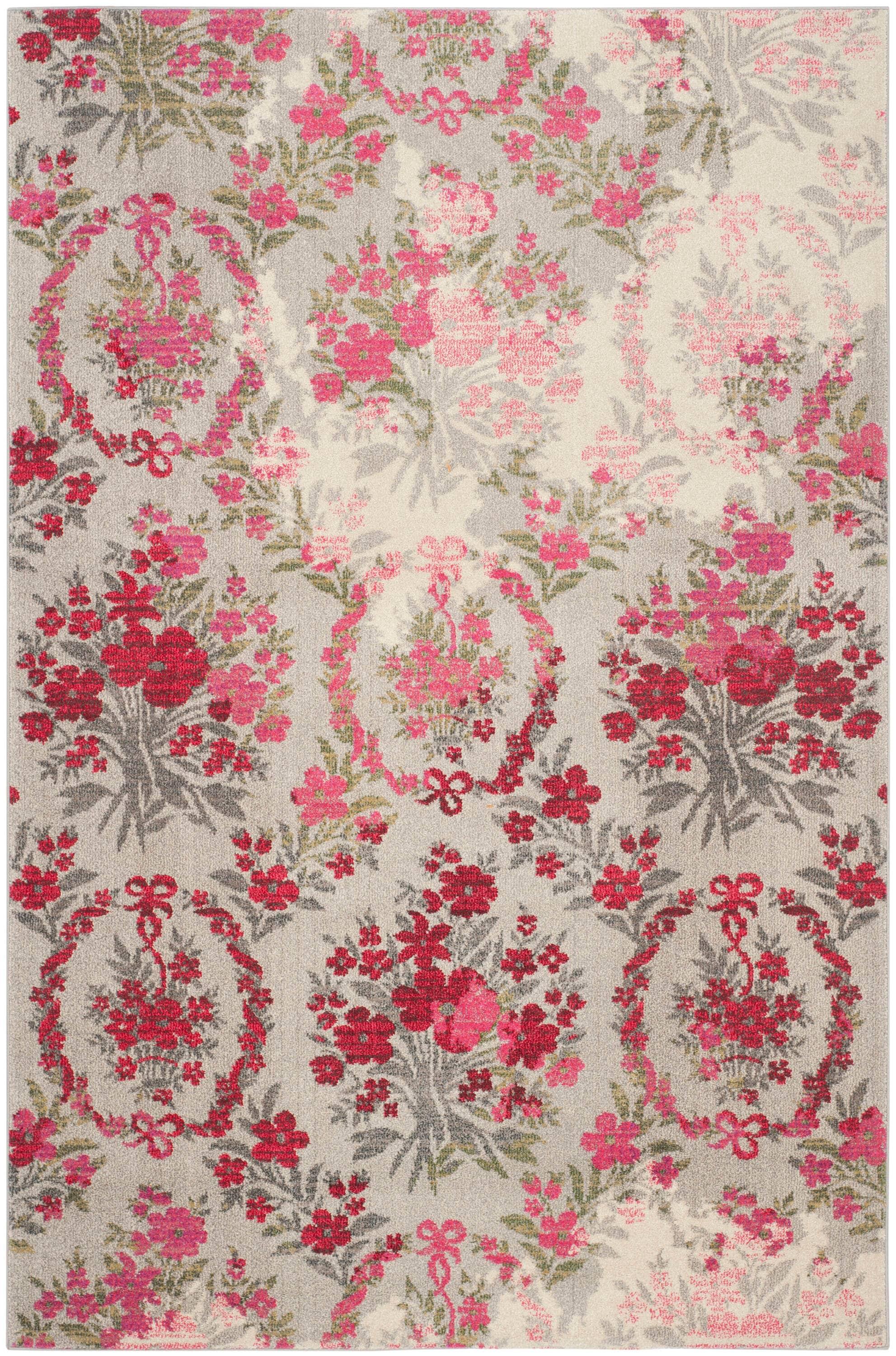 SAFAVIEH Monaco Cyan Floral Area Rug, Ivory/Pink, 9' x 12'